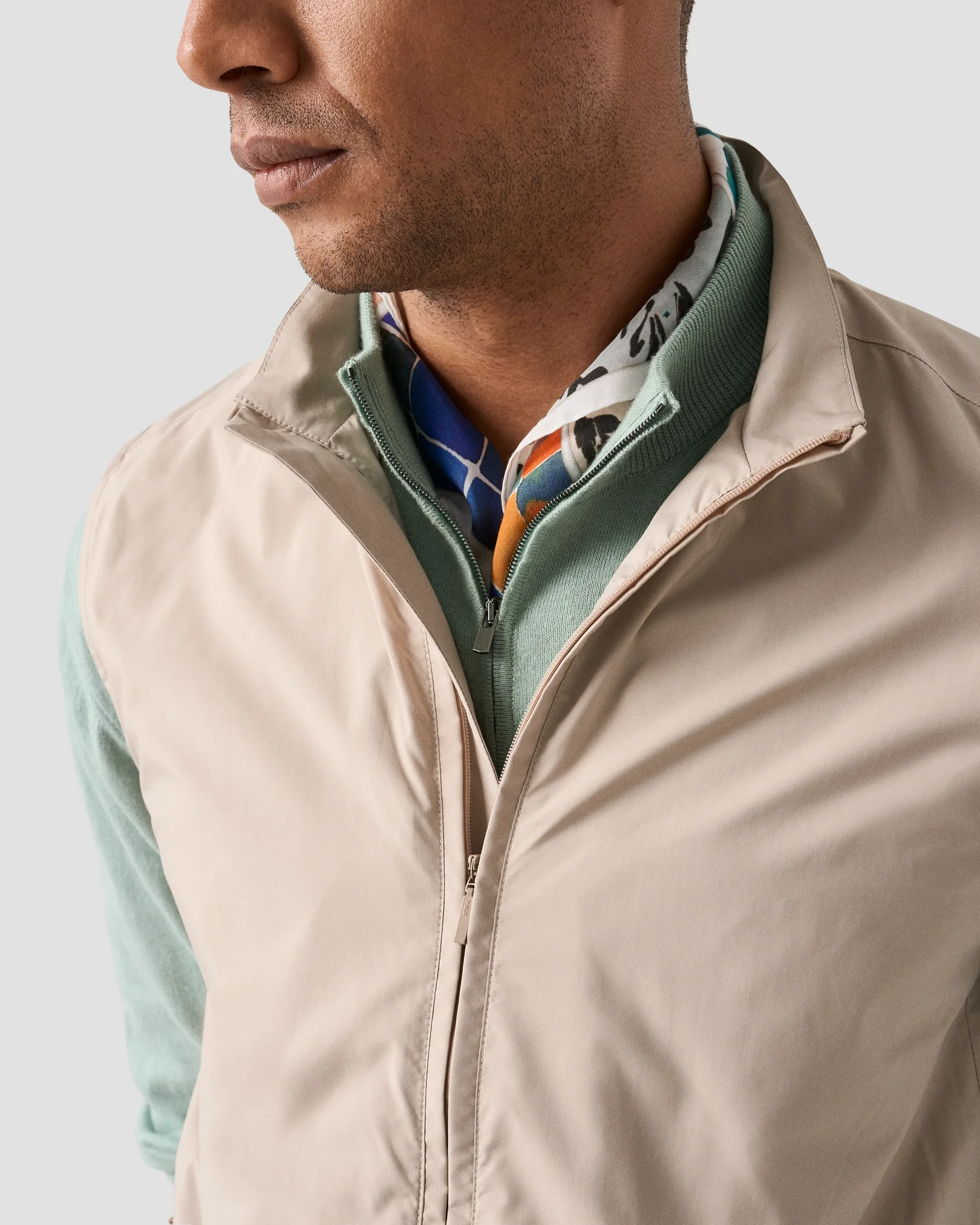 Eton - light green cotton and cashmere quarter zip fine knit