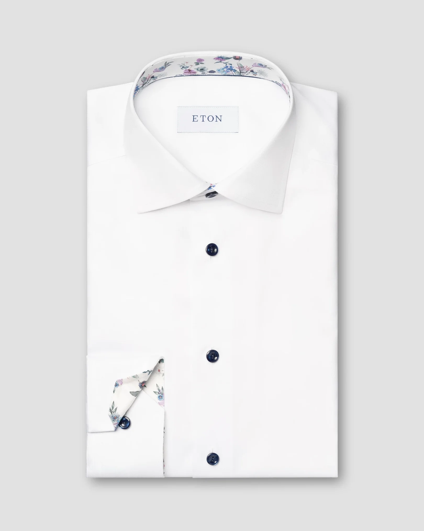 White Floral Print Effect Solid Signature Twill Shirt