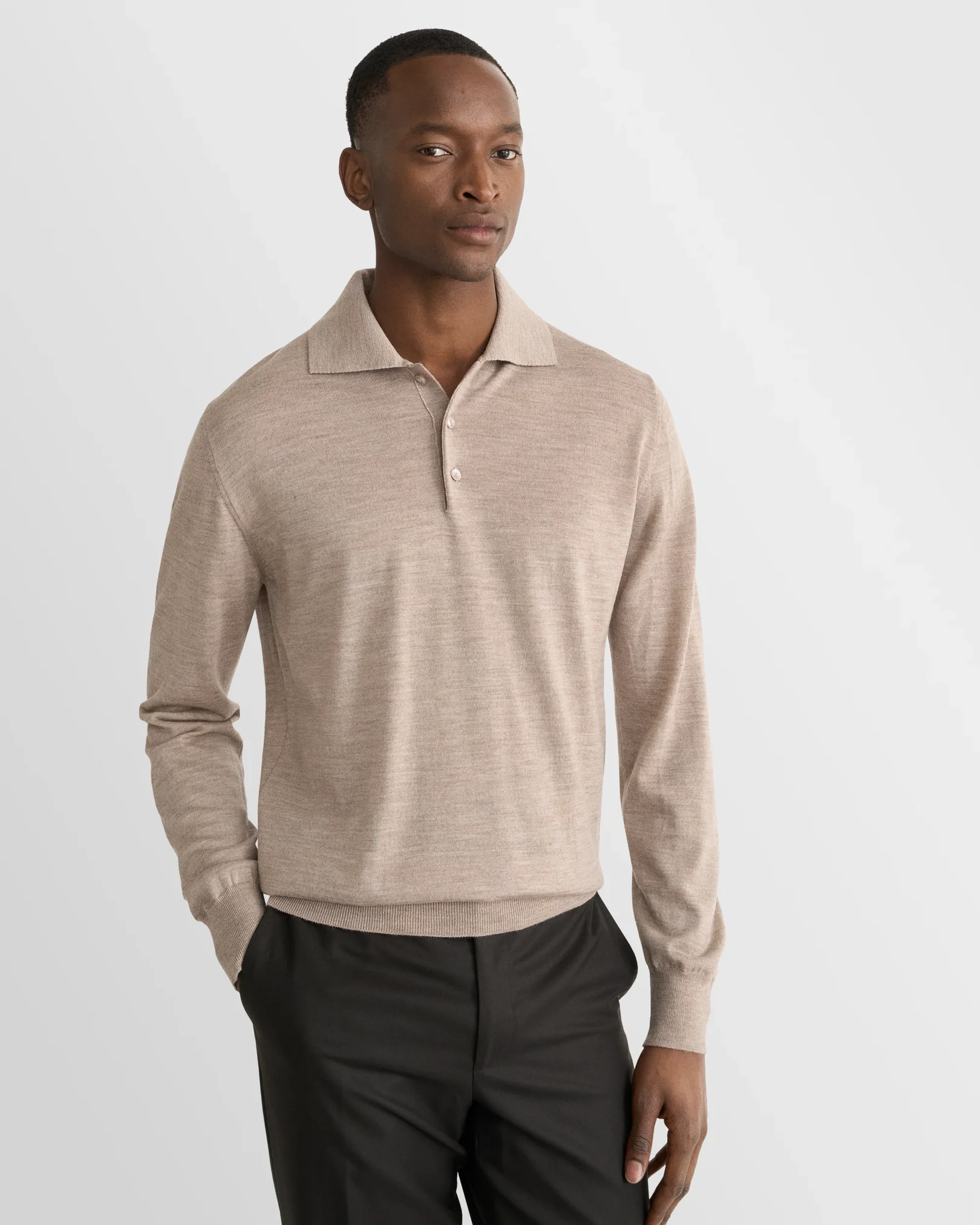Eton - beige merino fine knit polo shirt