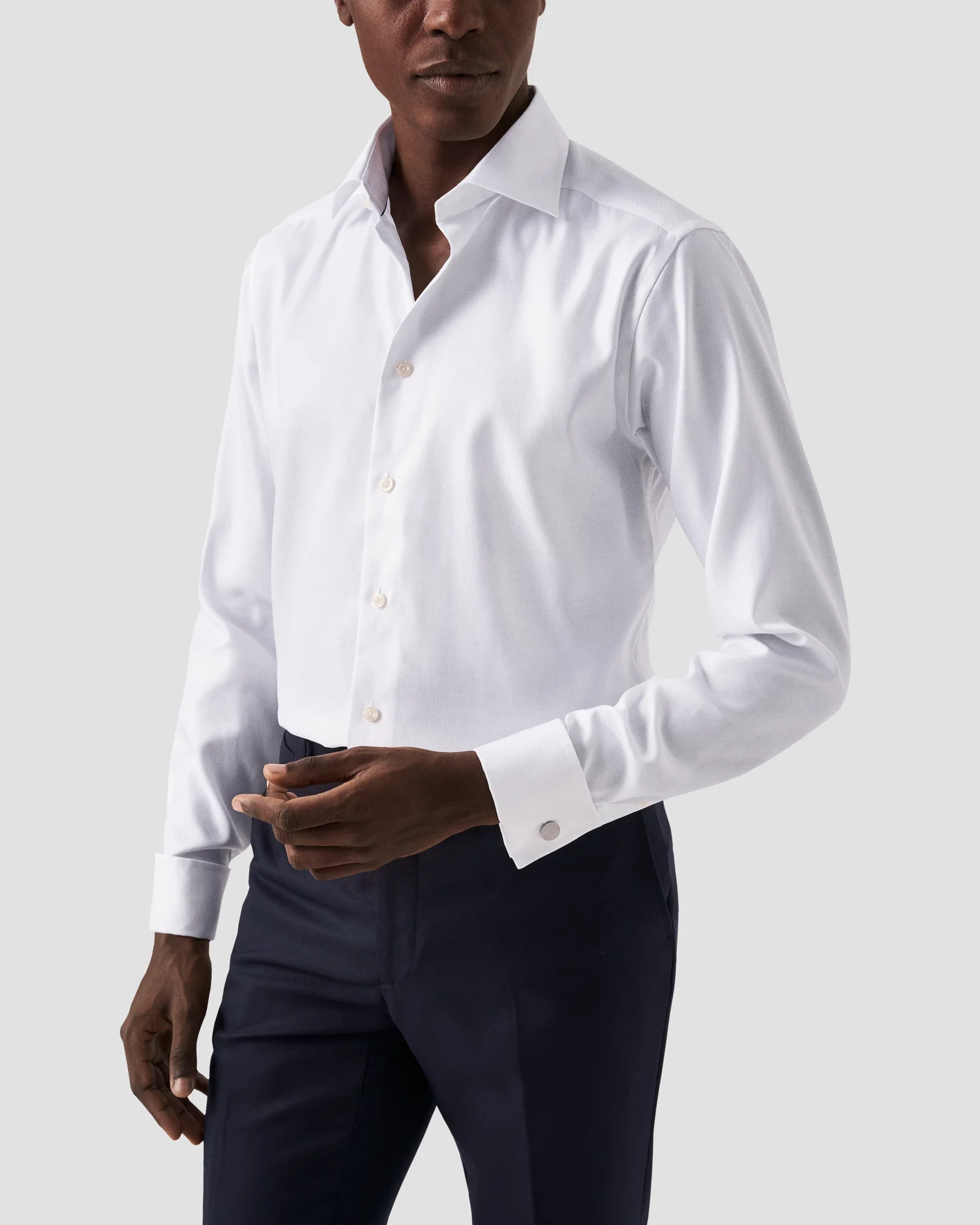 Slim Textured French Cuff Shirt - White, Shirts
