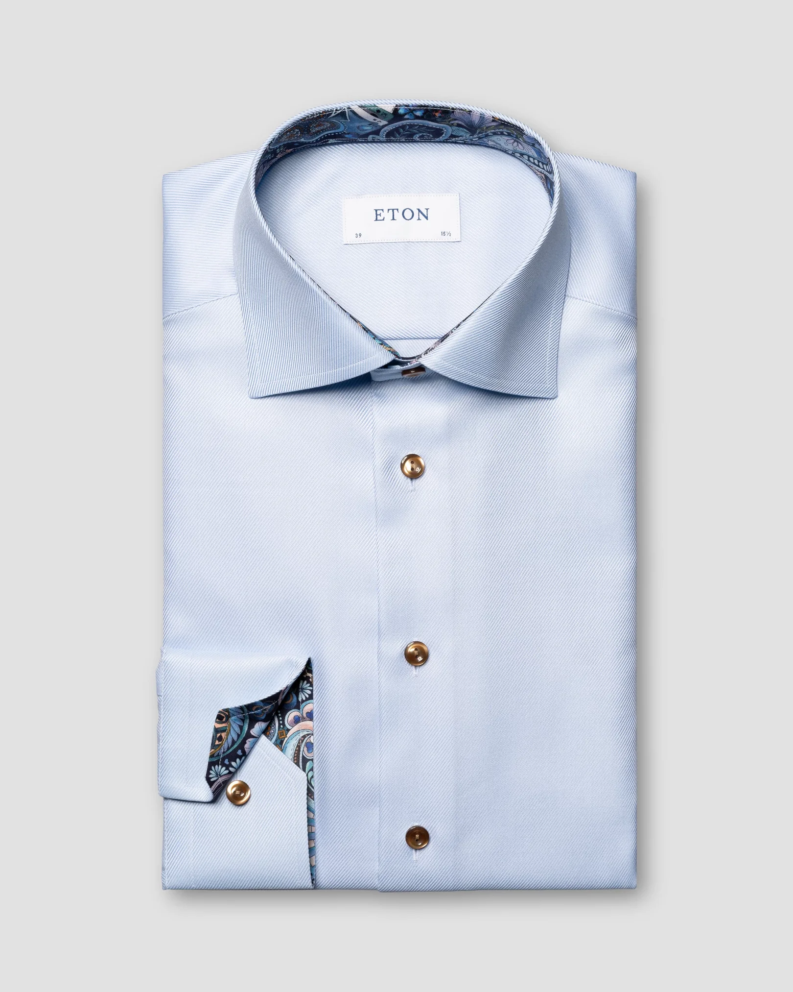 Eton - light blue textured twill floral details