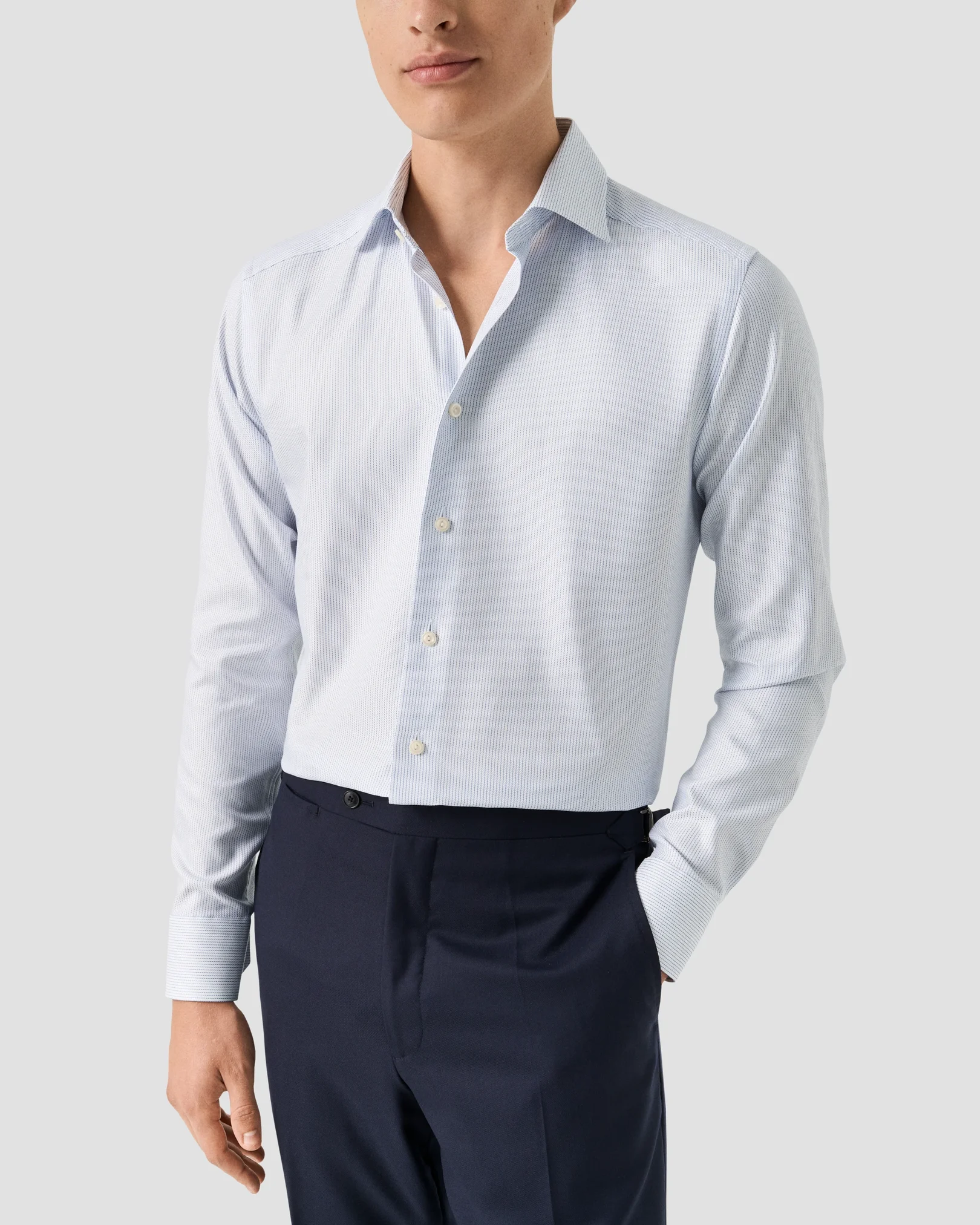 Eton - light blue semi solid signature twill shirt