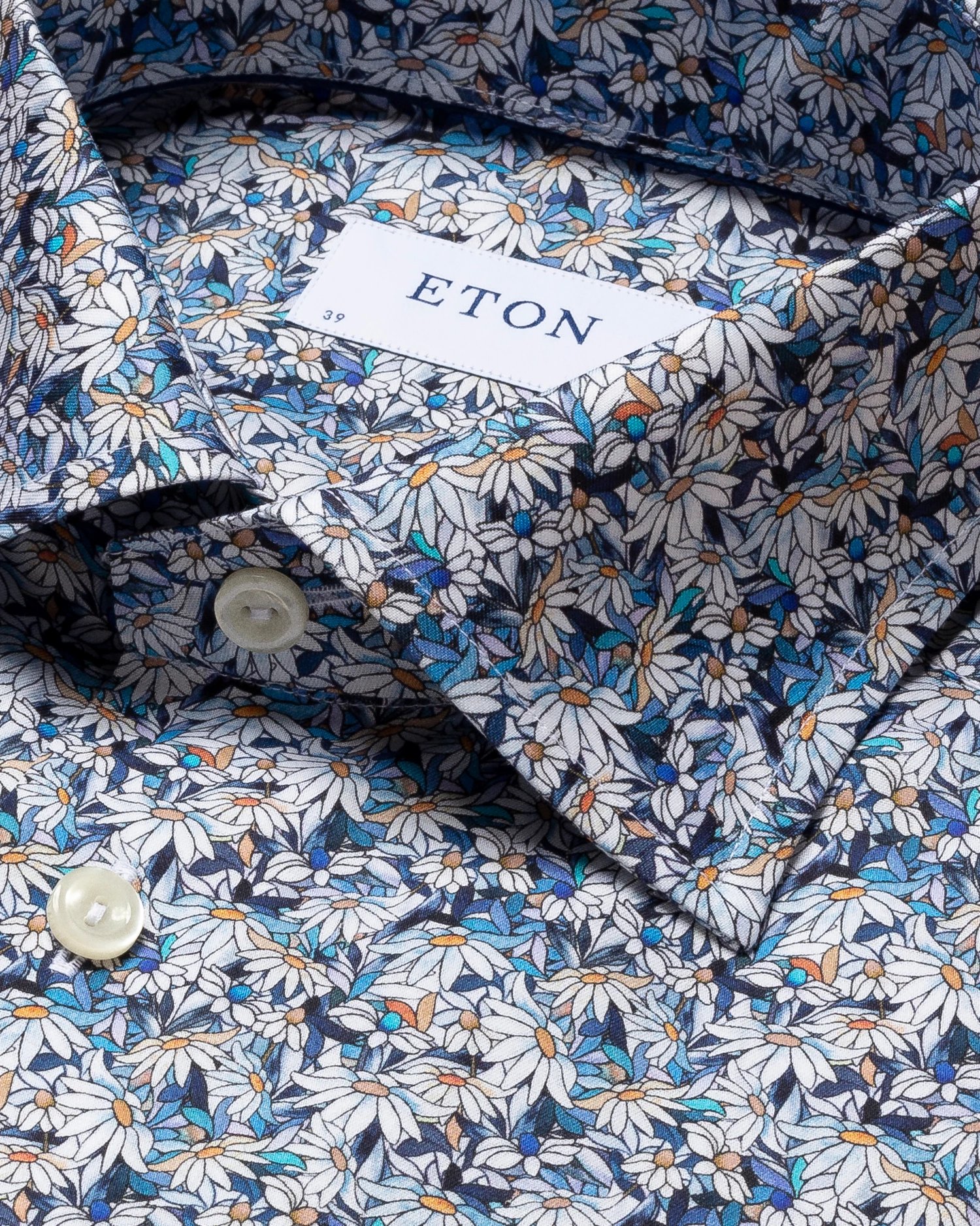 Eton - blue stained glass floral signature twill shirt