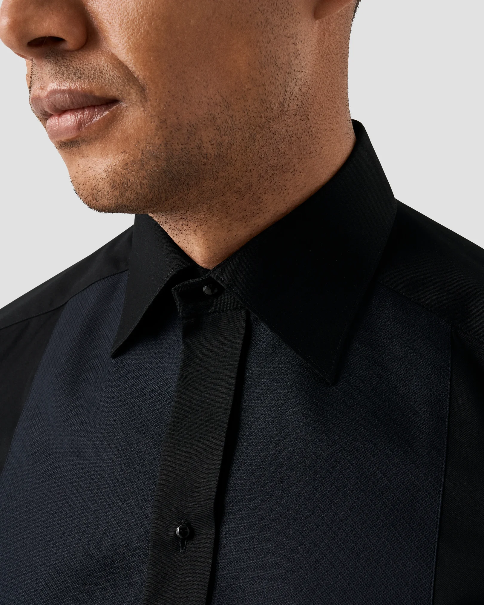 Eton - black dobby bib front shirt