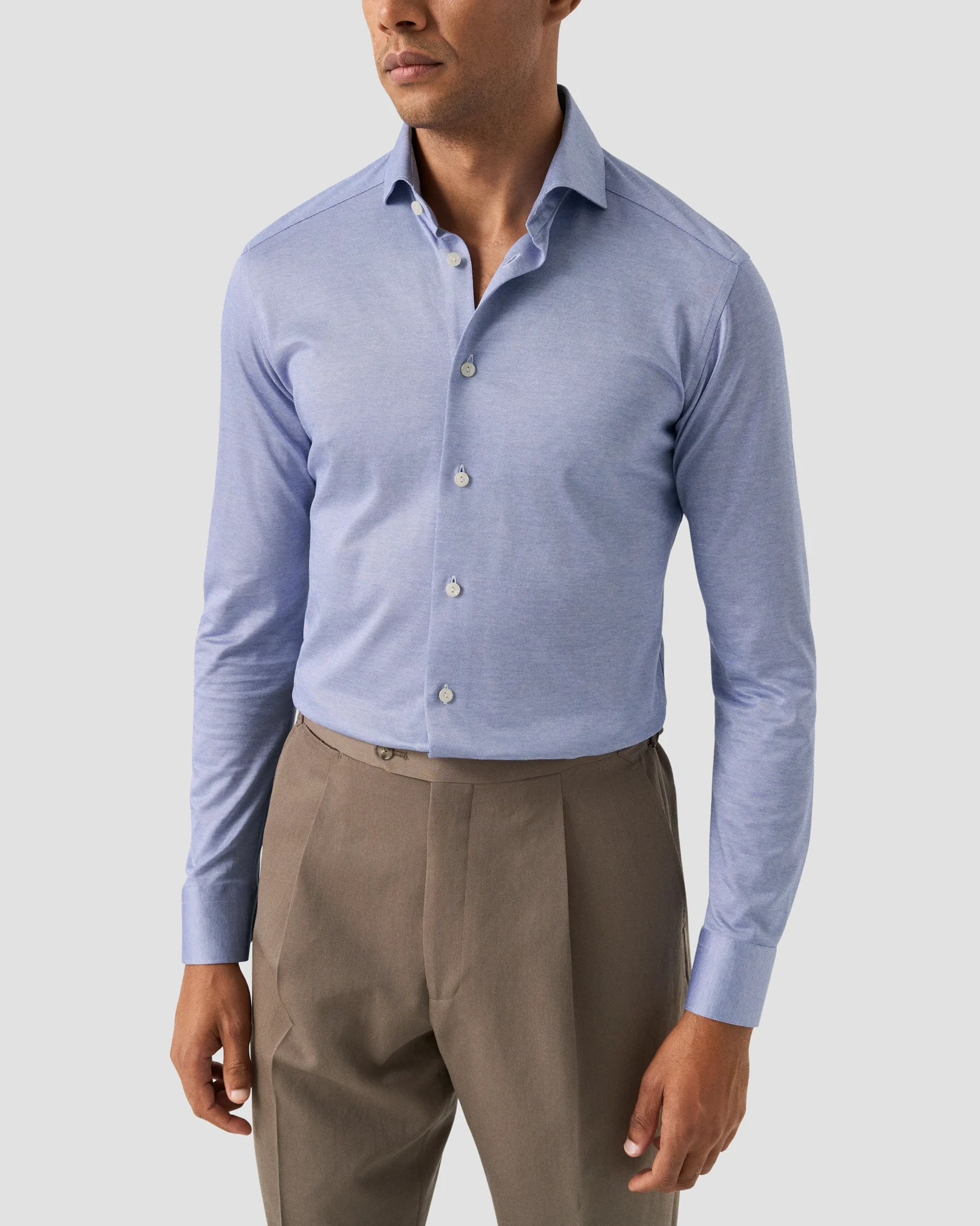 Eton - mid blue filo di scozia knit shirt