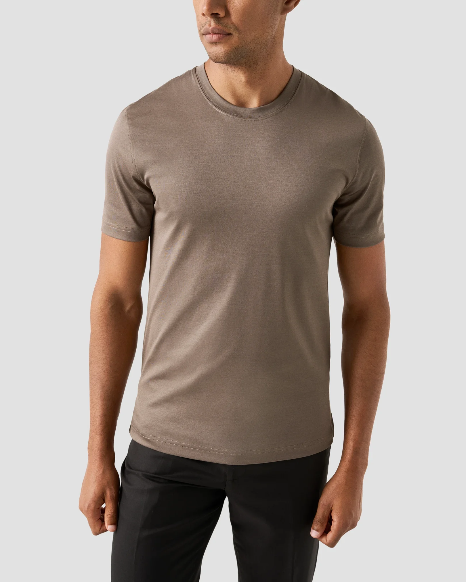 Eton - beige neckrib t shirt short sleeve plain t shirt