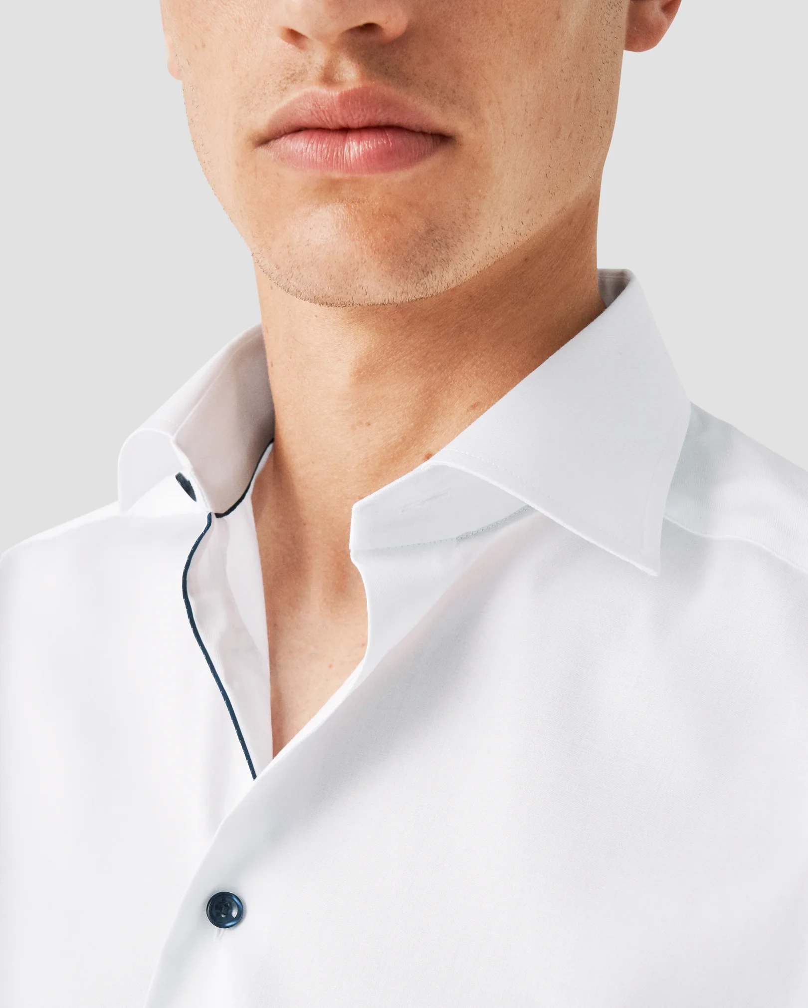 Eton - white twill shirt with navy details