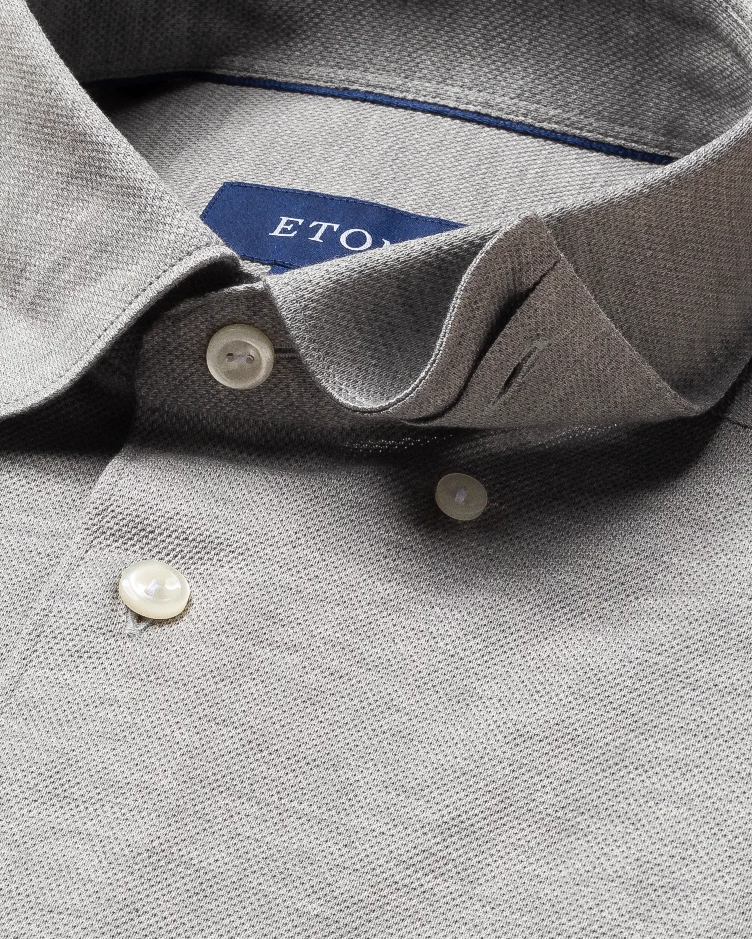 Eton - light grey pique shirt long sleeved button under