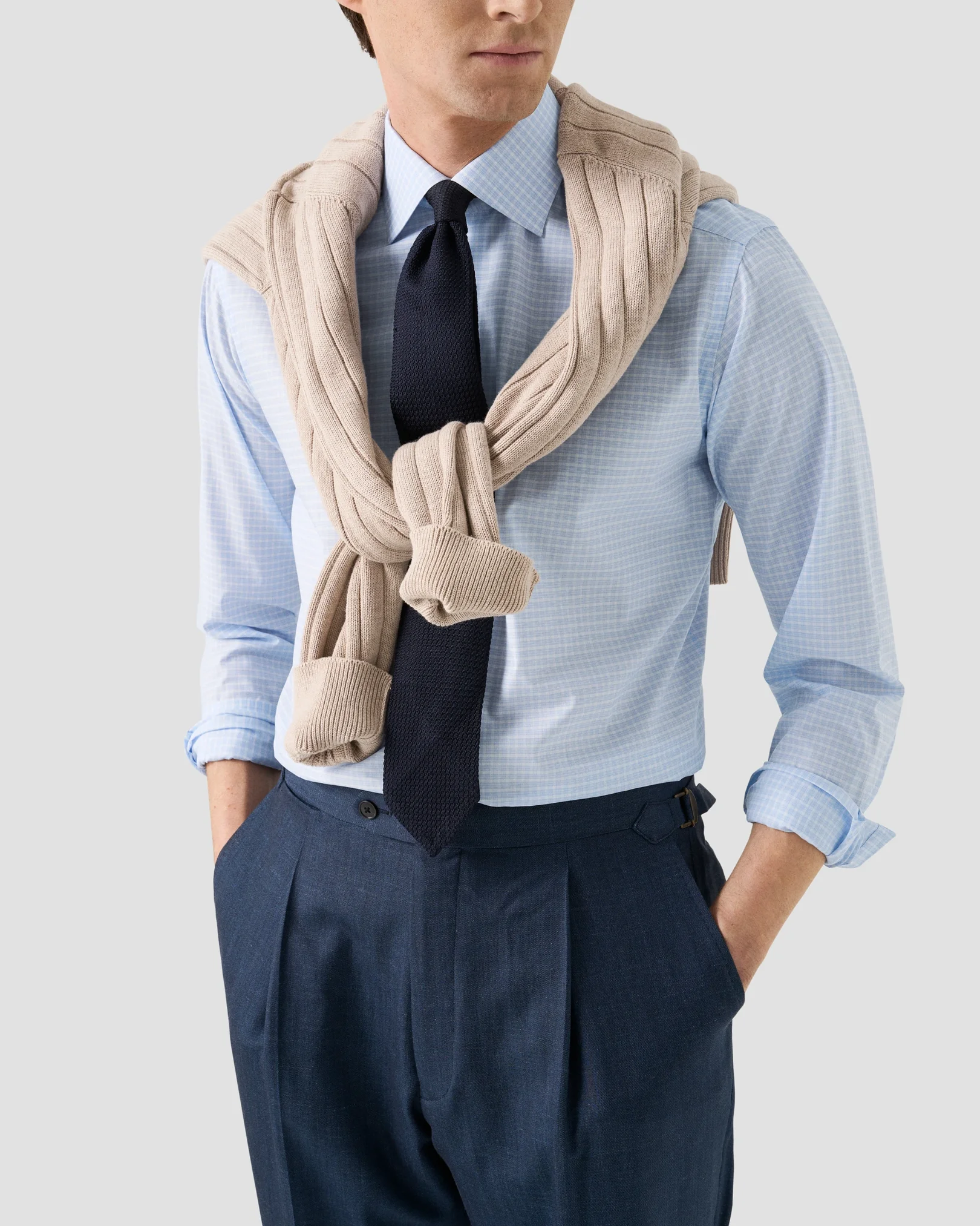 Eton - mid blue check fine twill shirt 261