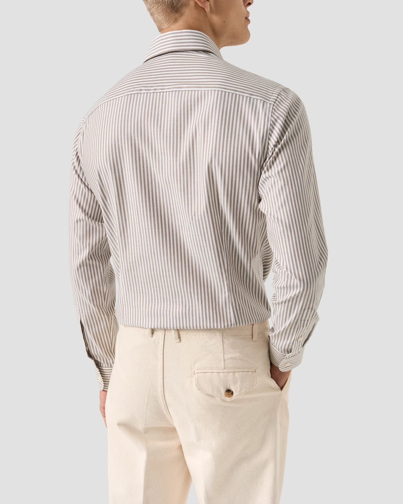 Eton - beige striped signature oxford shirt wide spread rounded