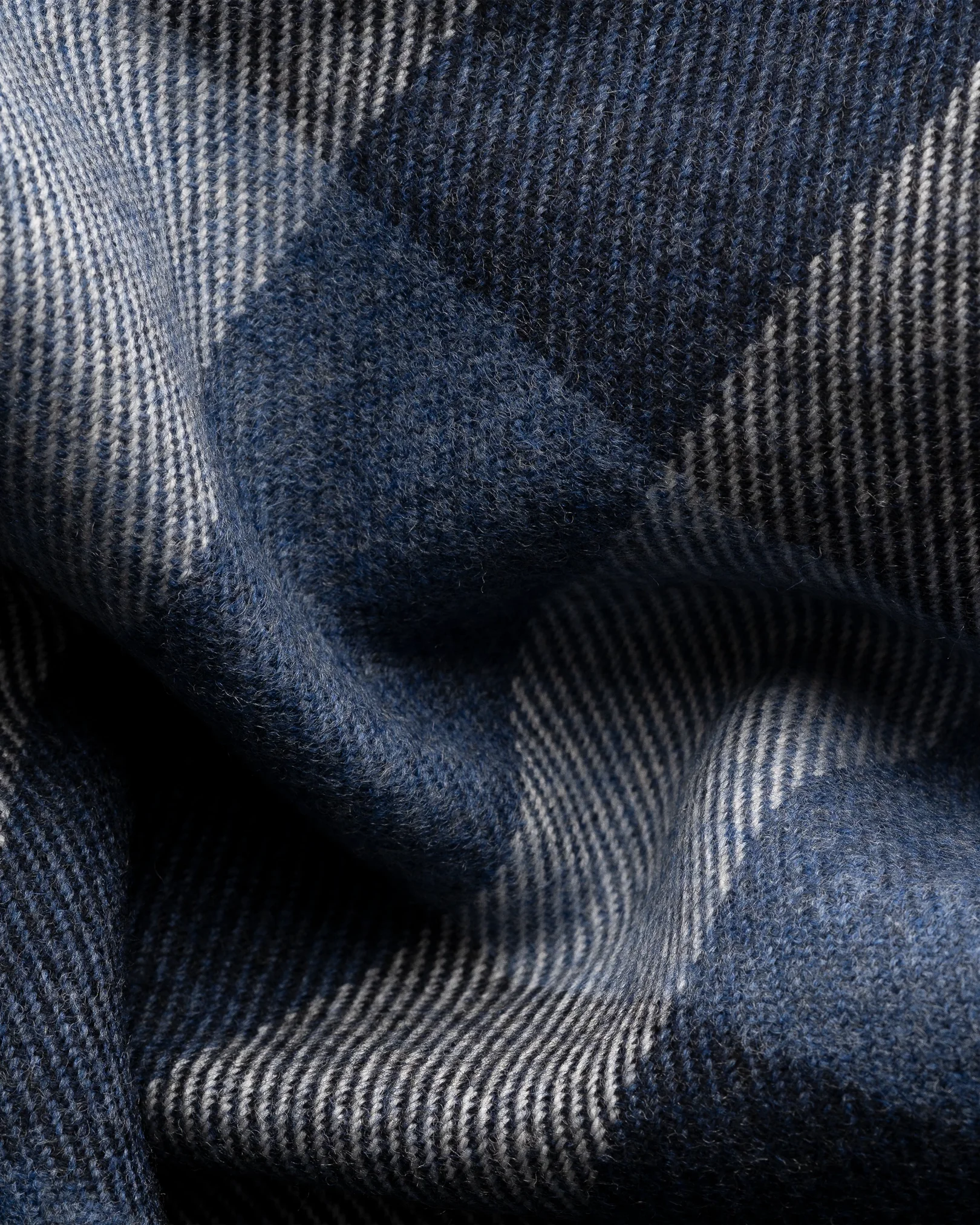 Mid Blue Check Merino Wool Scarf