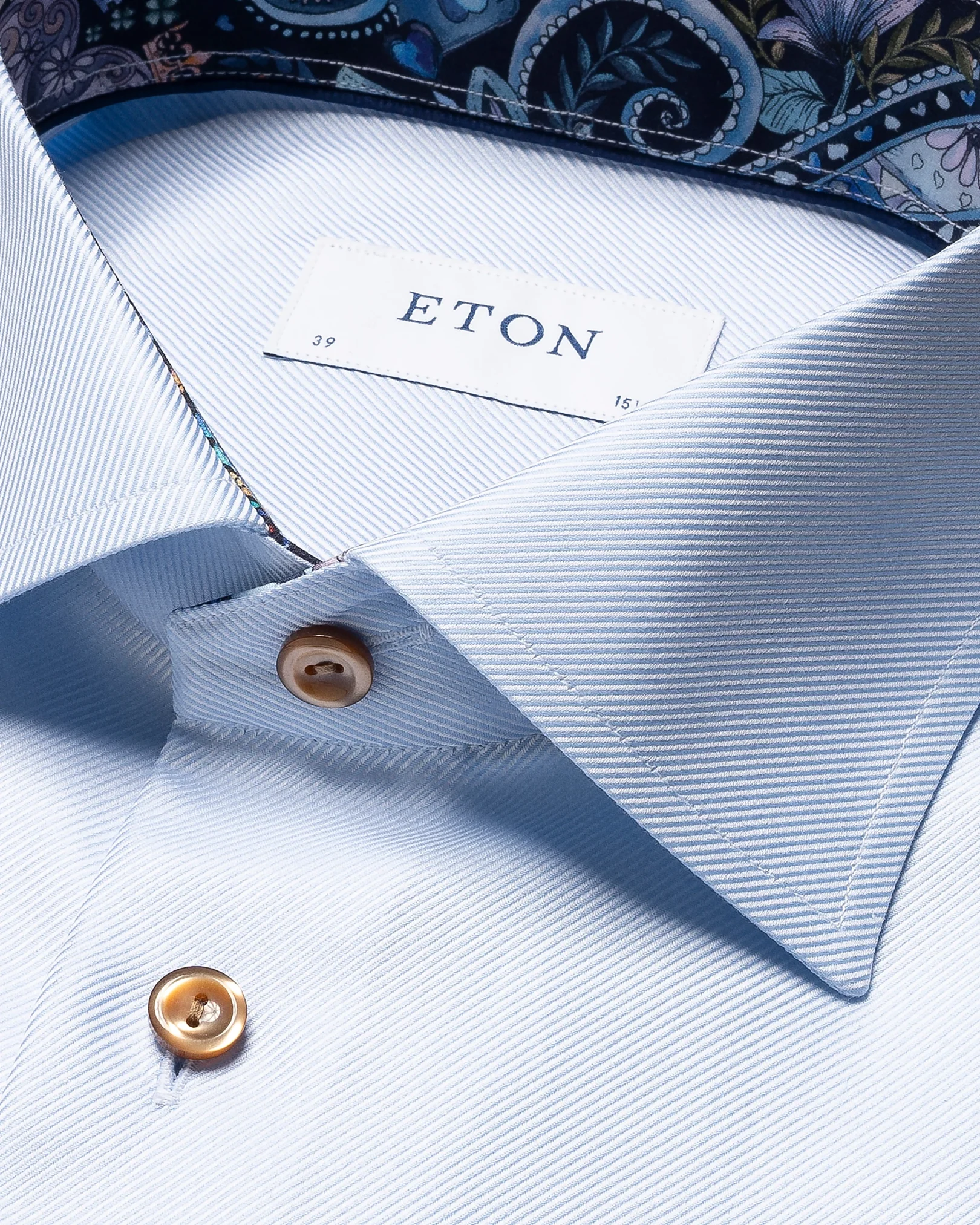 Eton - light blue textured twill floral details