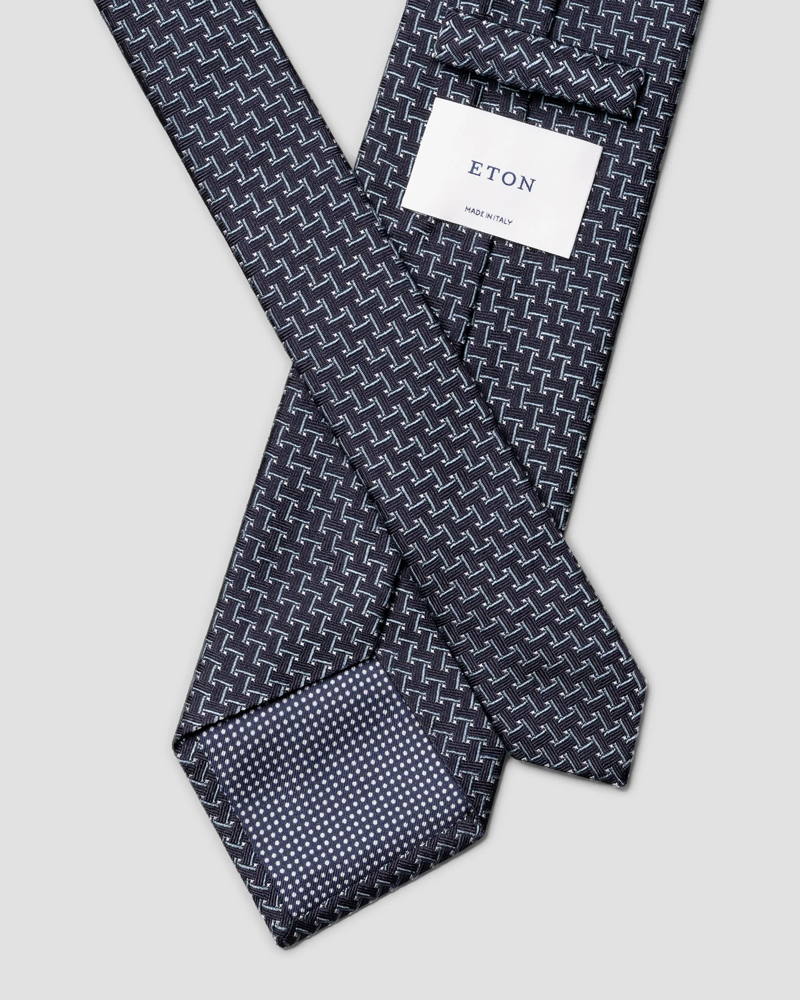 Eton - navy blue geometric woven silk tie 266