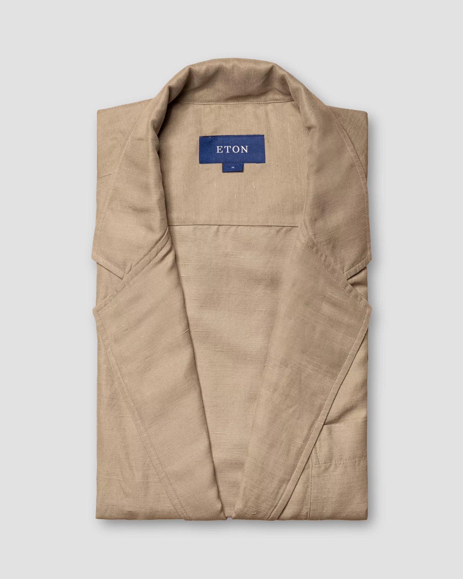 Eton - beige cotton silk linen collar with no collarstand straight sleeve end regular