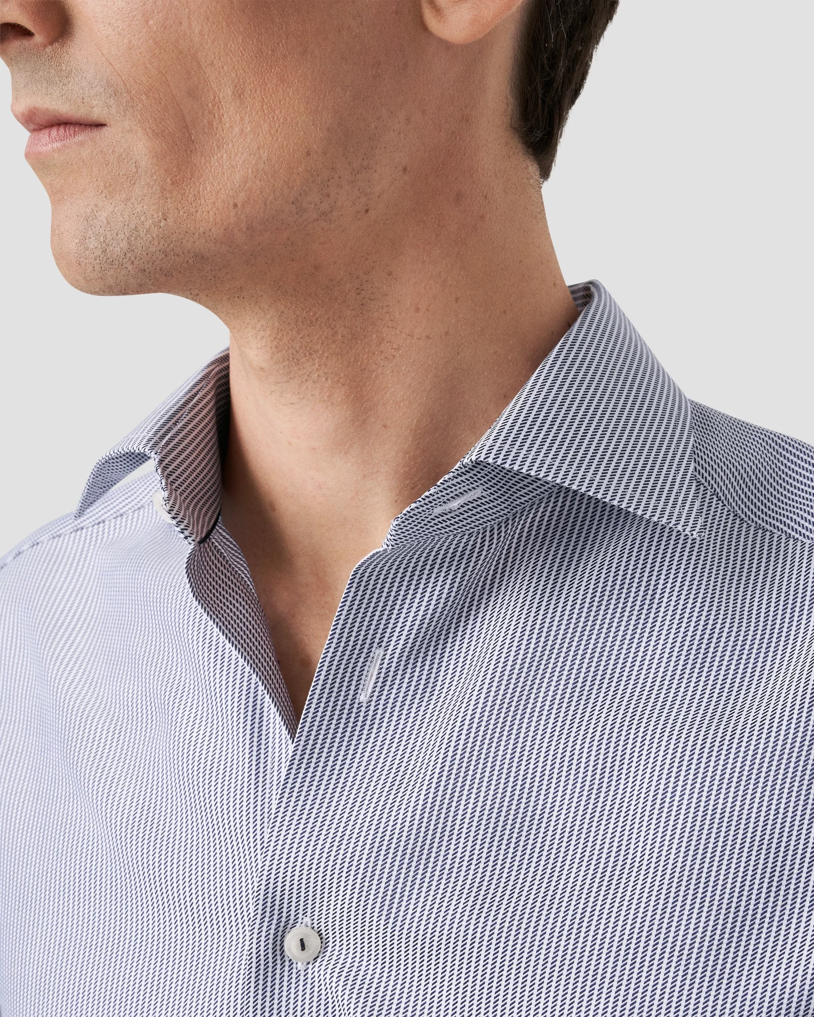 Eton - dark blue twill revresed striped shirt