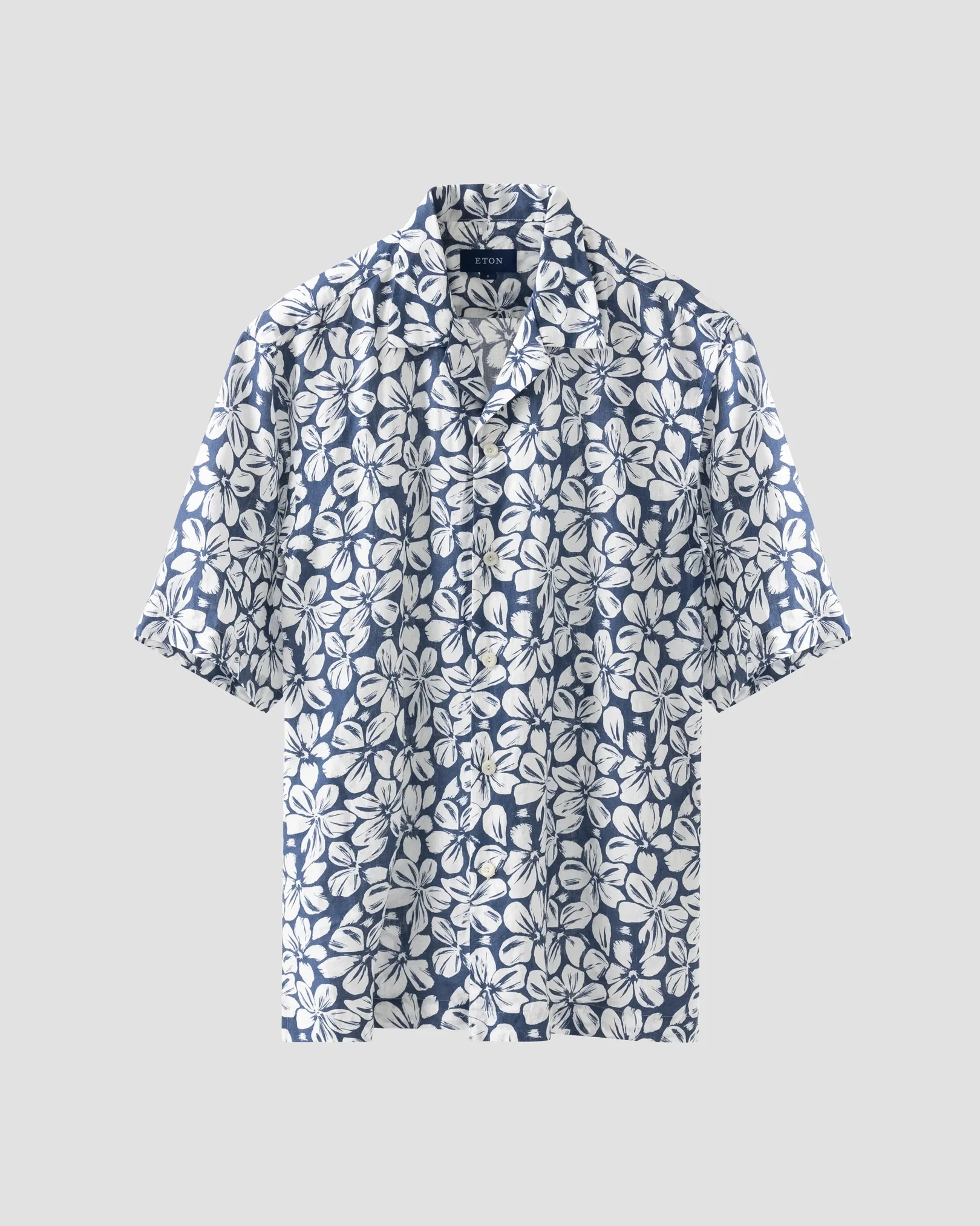 Blaues Leinen-Resort-Hemd mit floralem Print
