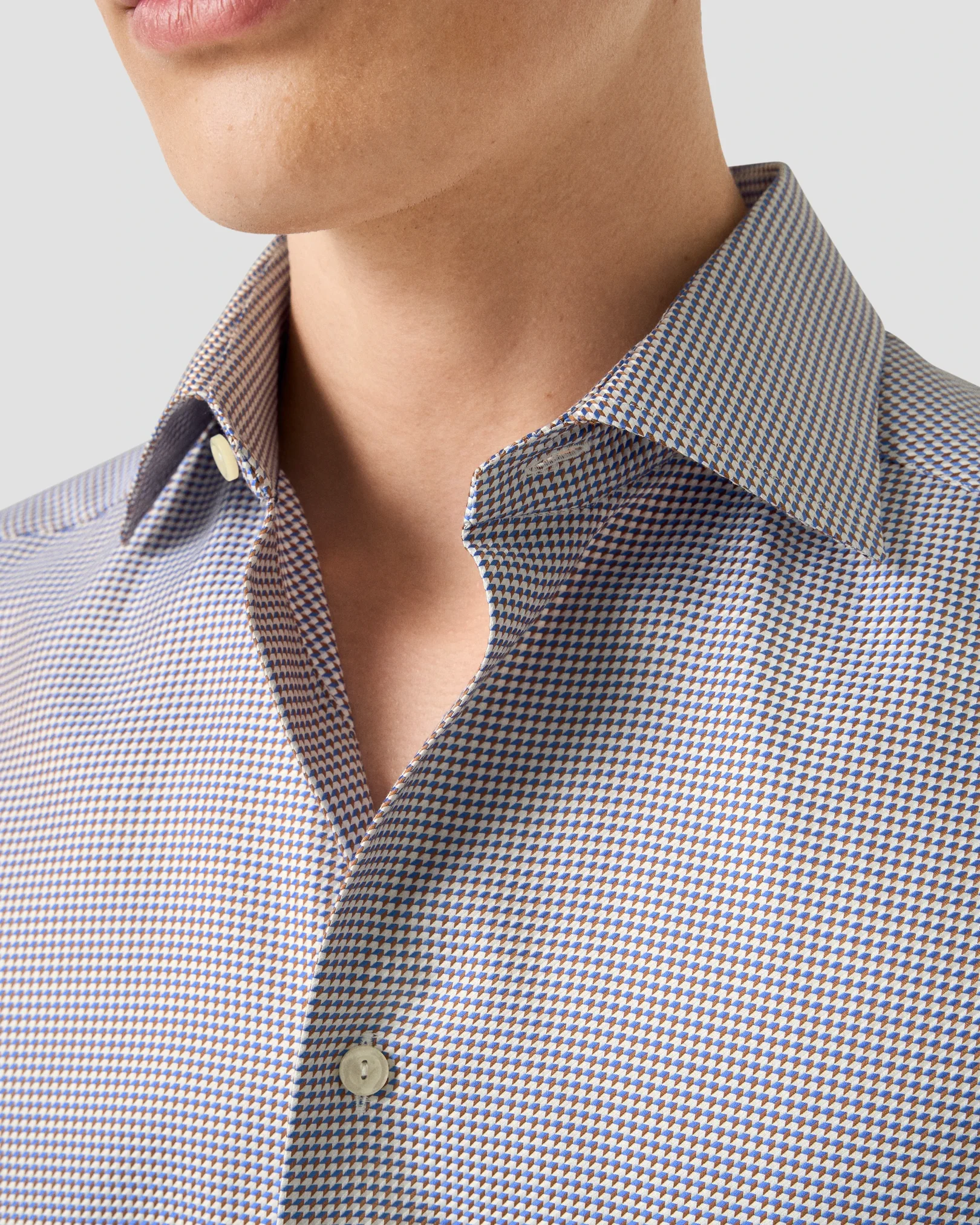 Eton - orange houndstooth king twill shirt