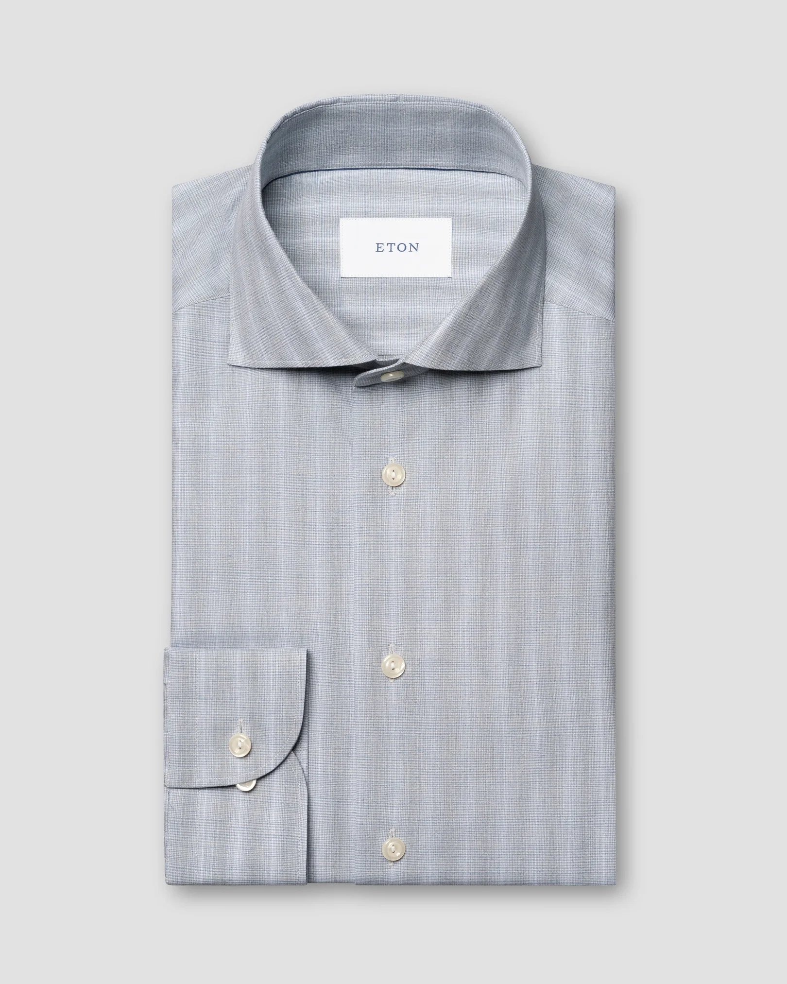 Eton - mid grey plaid melange fine twill shirt