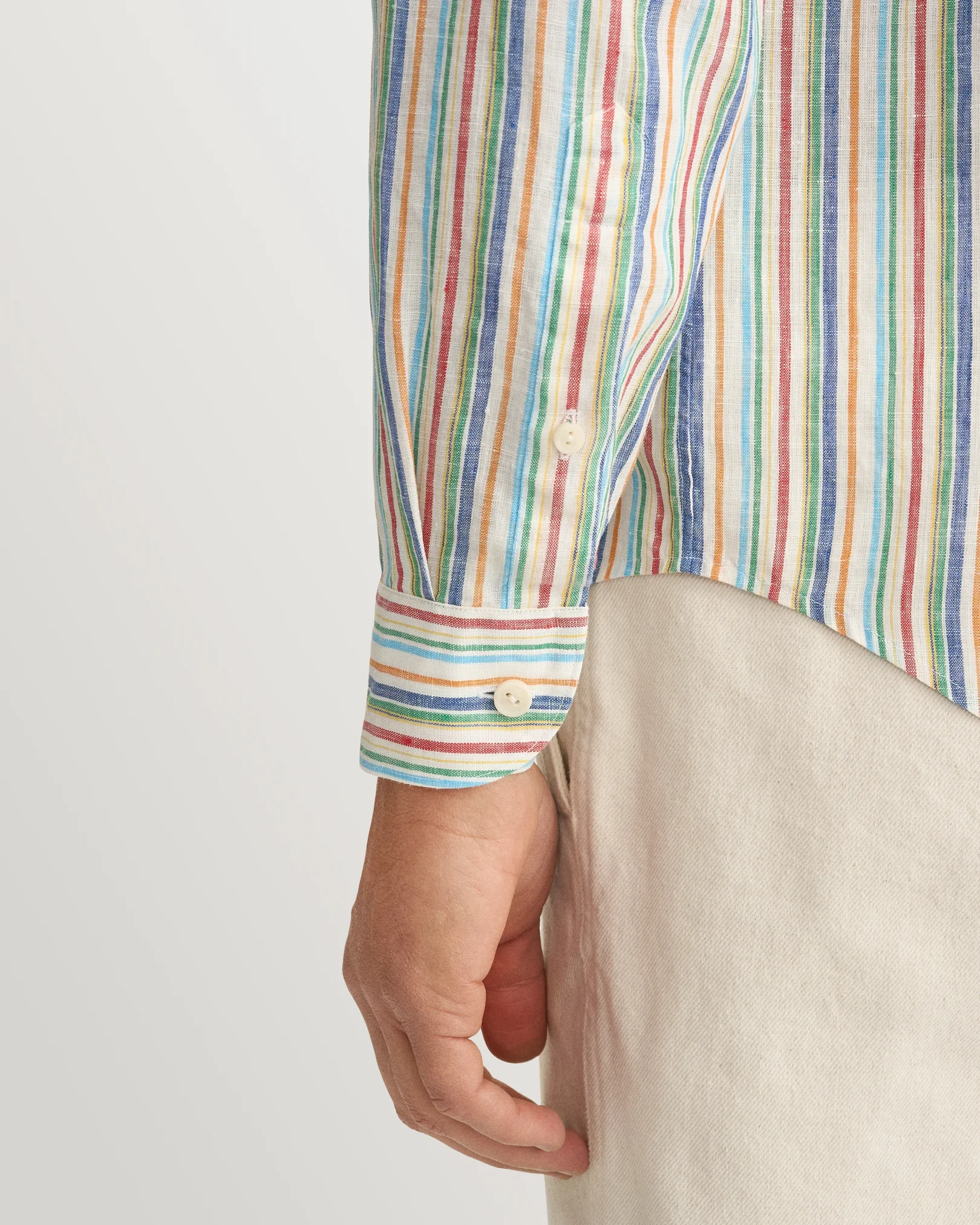 Eton - multi striped linen shirt wide spread rounded single casual fit