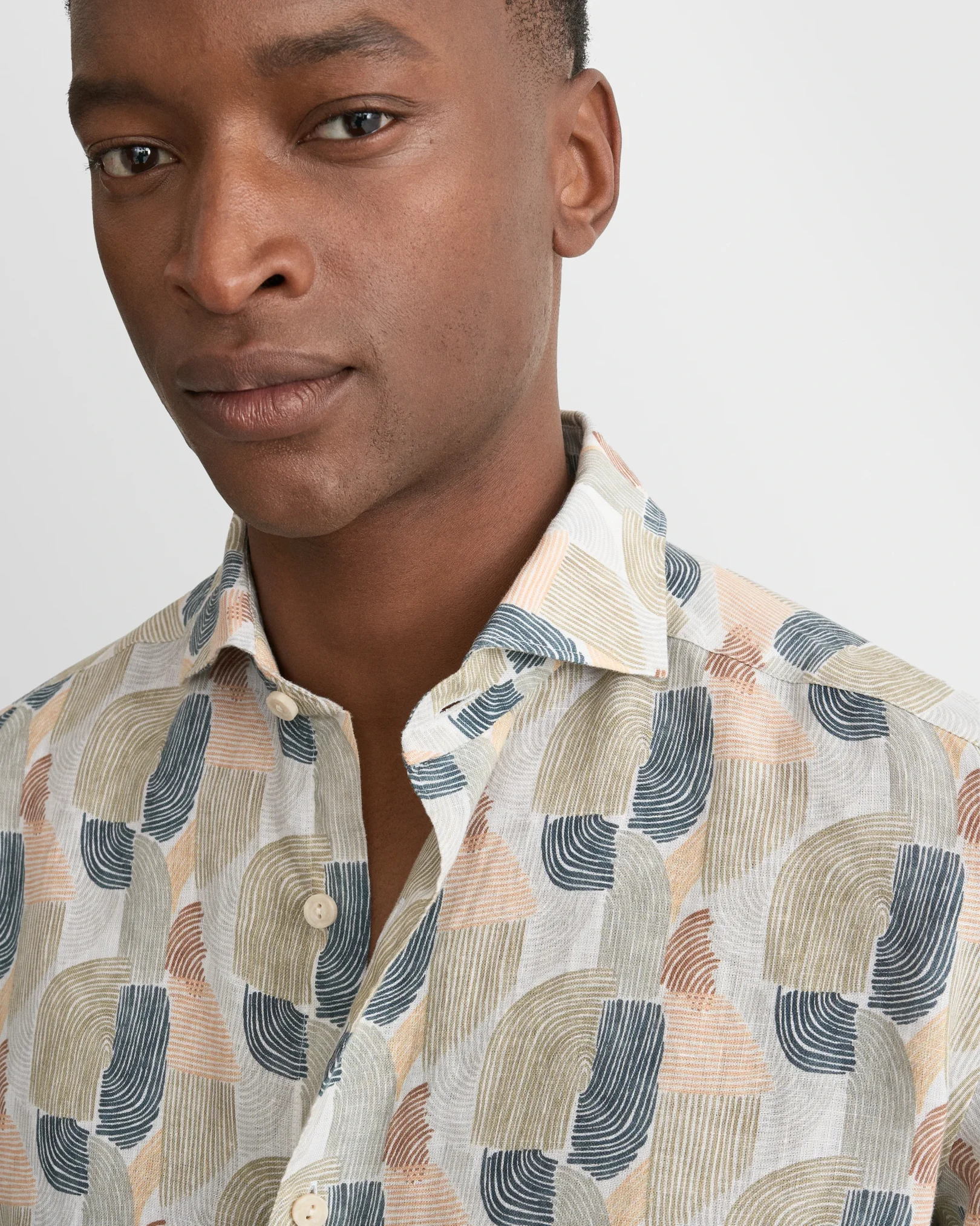 Eton - geometric print linen shirt
