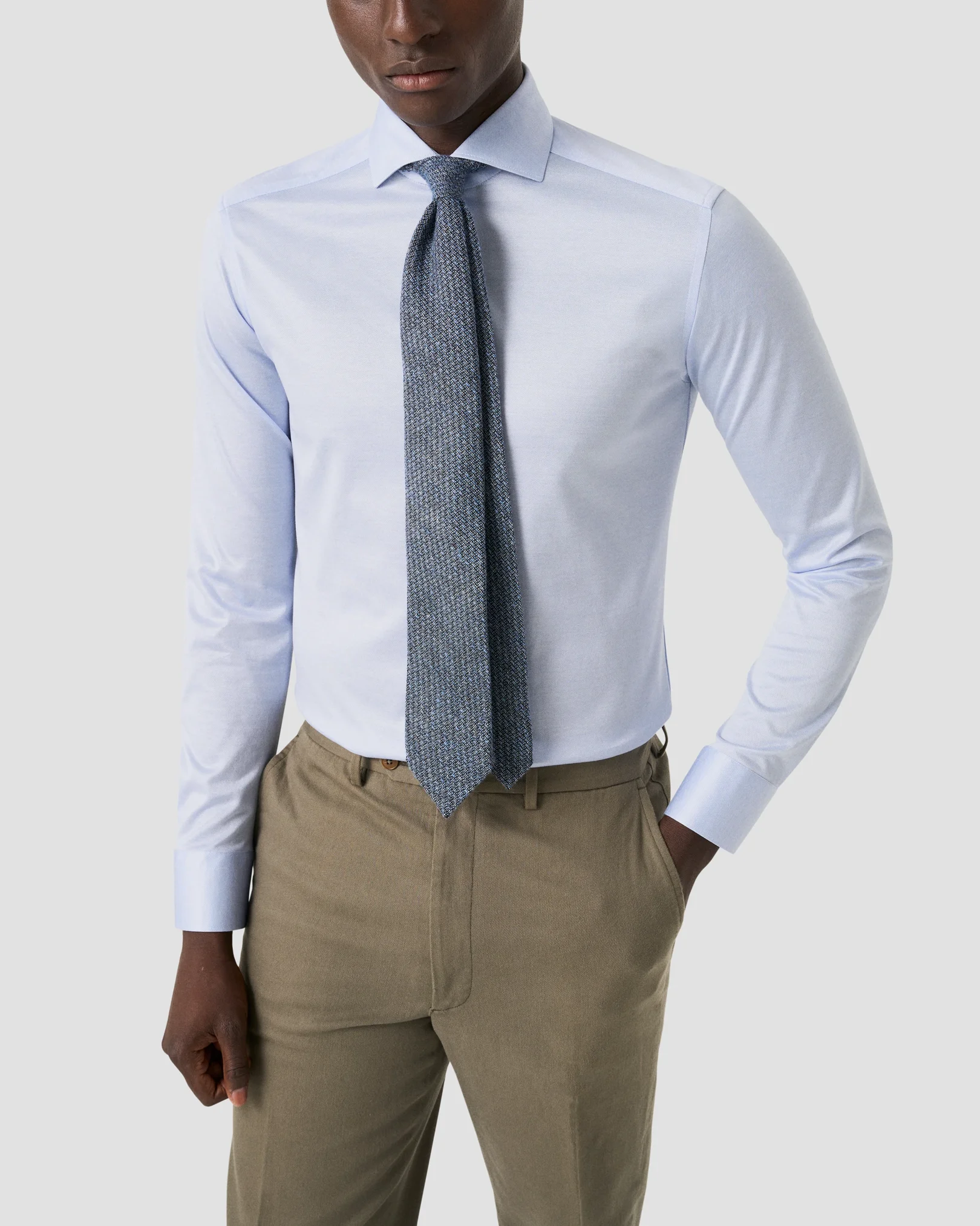 Eton - light blue filo di scozia knit shirt