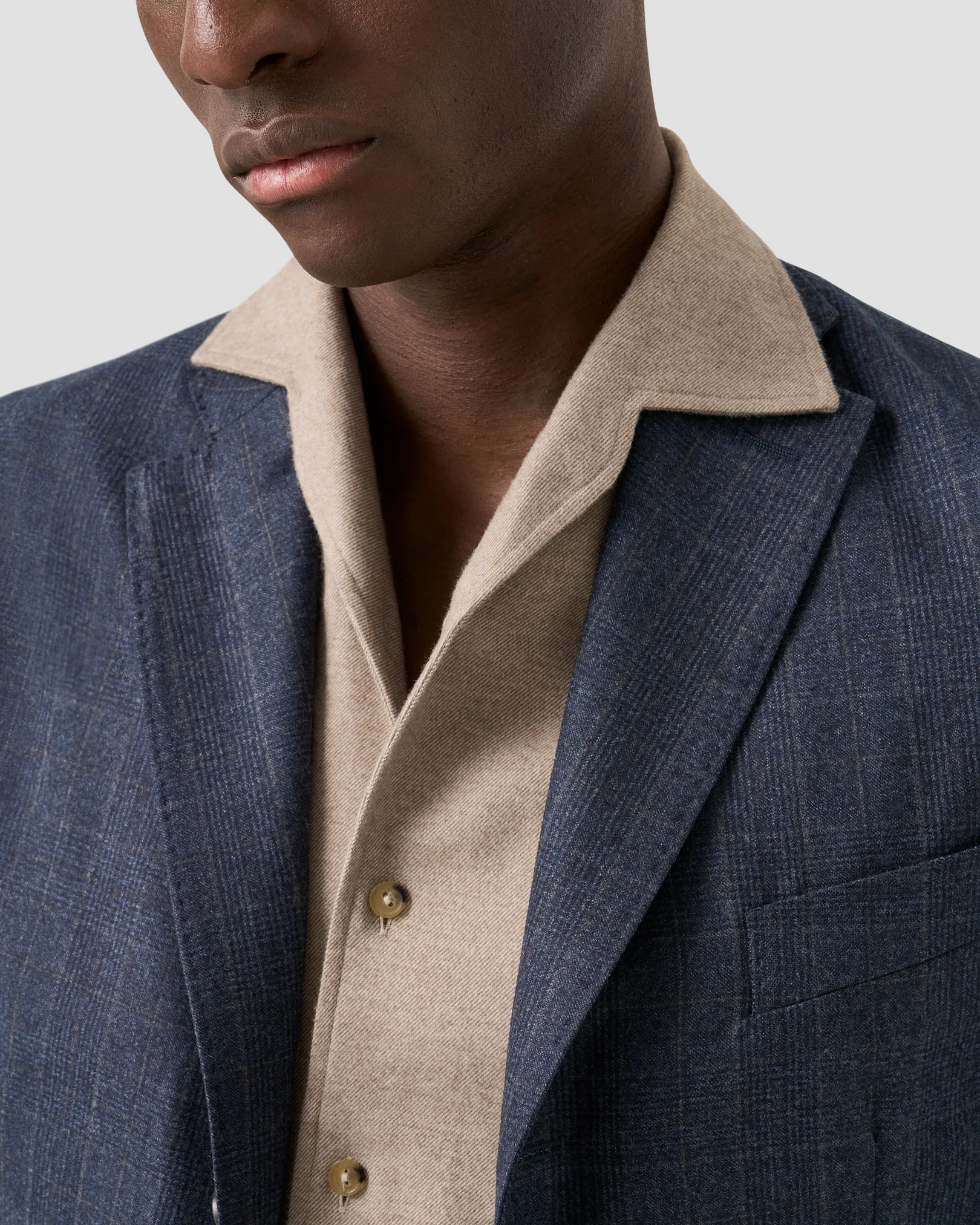 Eton - solid flannel shirt beige solid flannel shirt