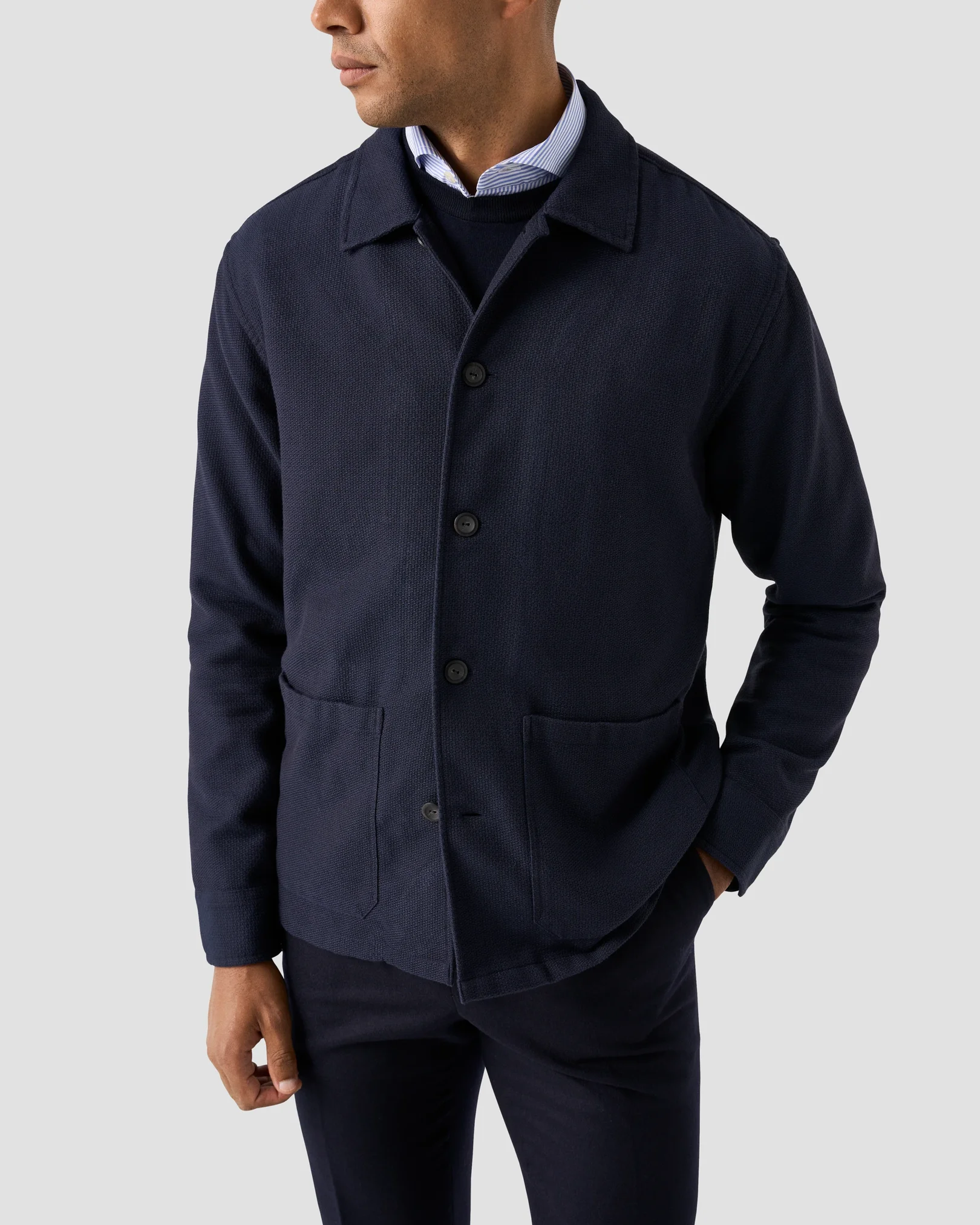 Eton - Navy blue Structured Two Pocket Overshirt