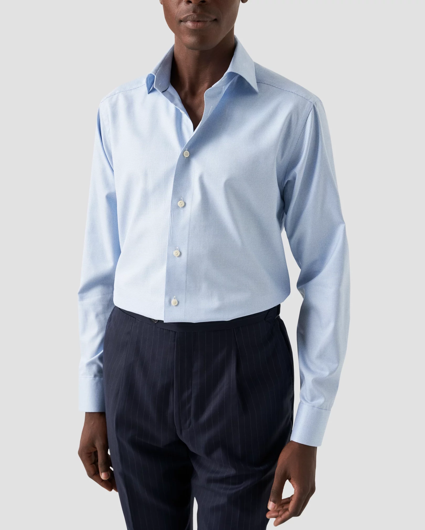 Eton - Light Blue Houndstooth Cotton TENCEL™ Lyocell Stretch Shirt