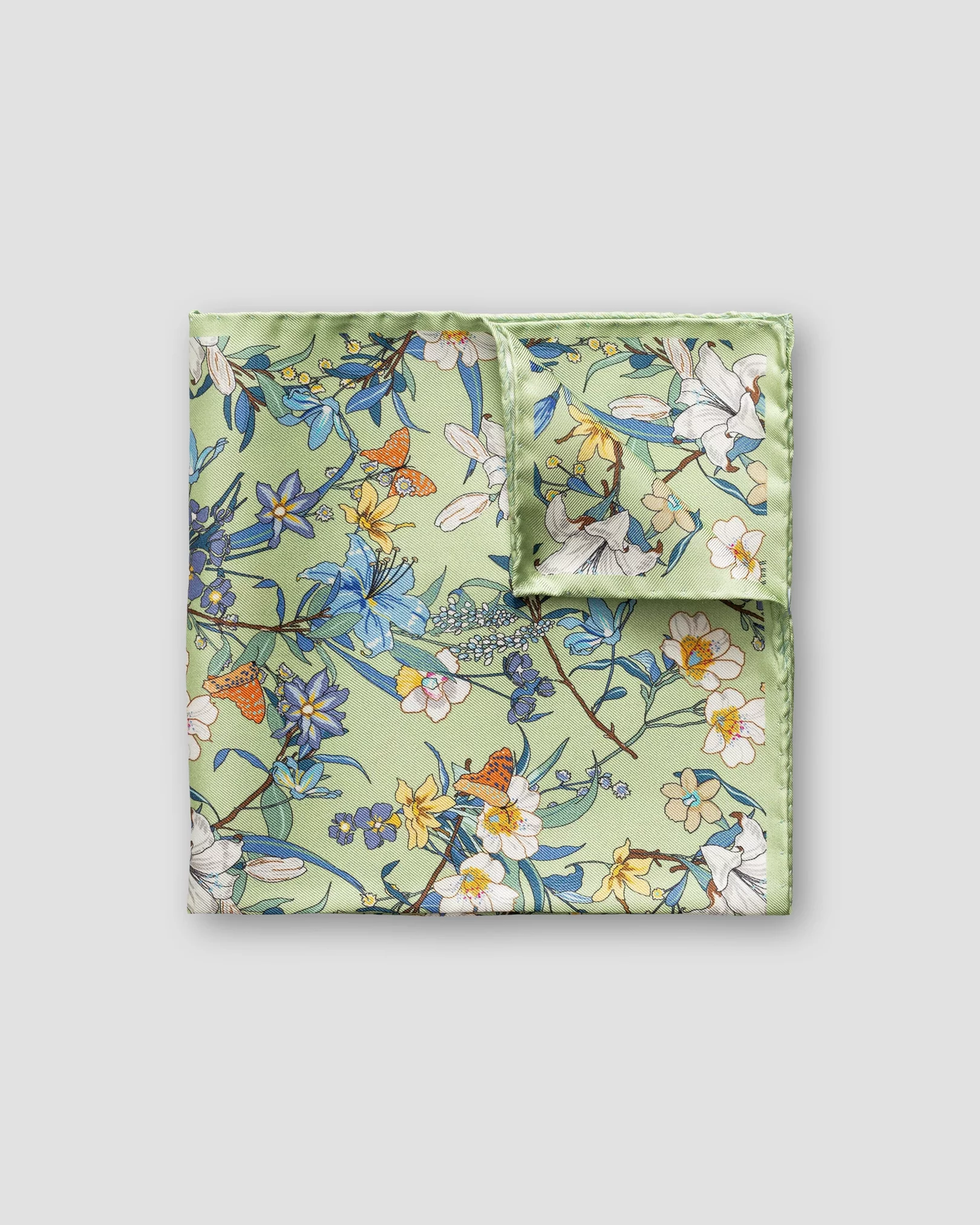 Eton - green floral silk pocket square