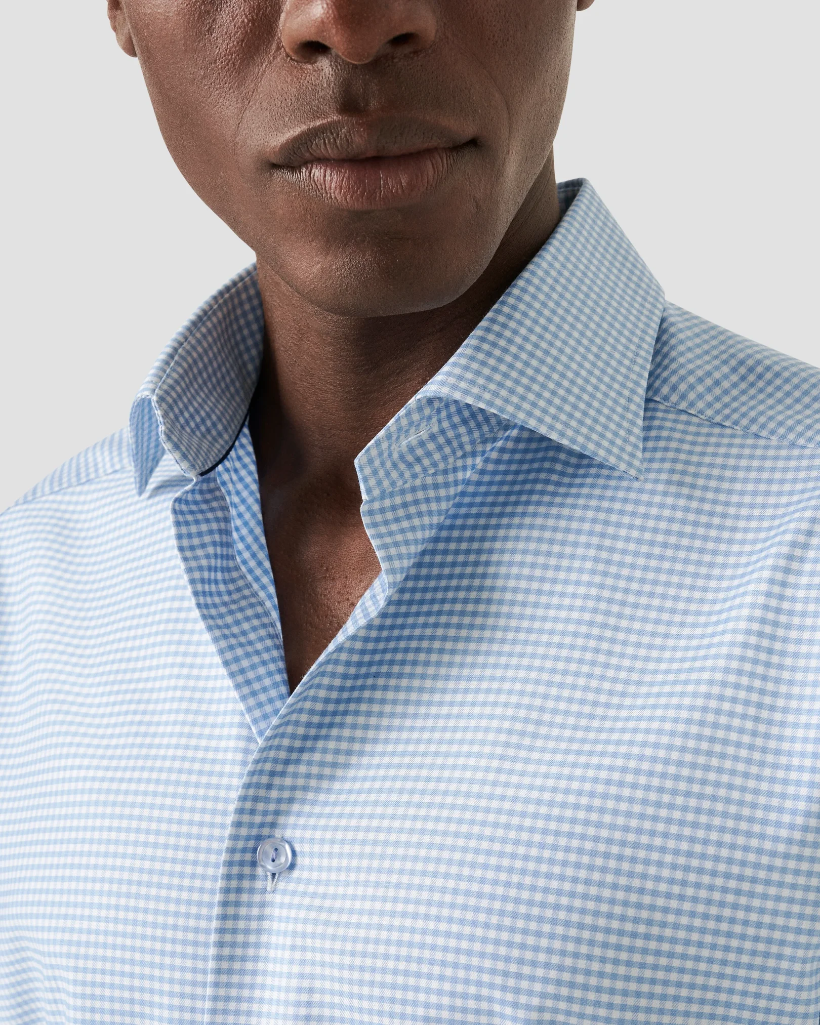 Eton - light blue checked lyocell shirt