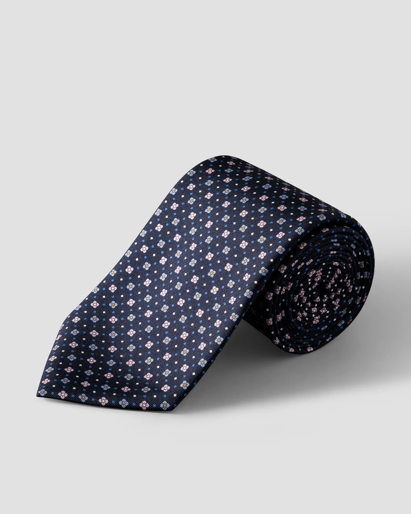 Eton - navy blue micro floral silk twill printed tie