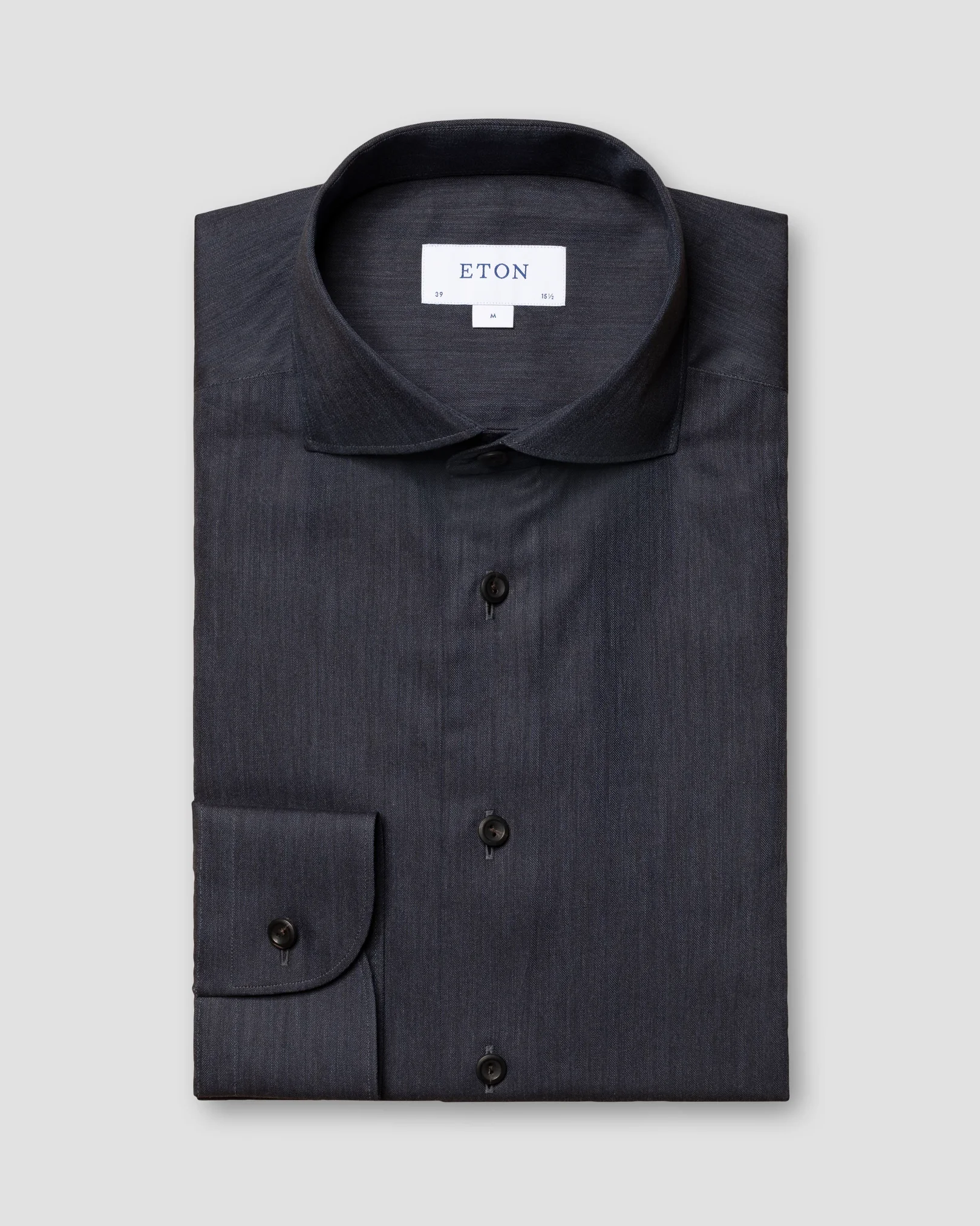 Navy Herringbone Wrinkle Free Flannel Shirt - Eton
