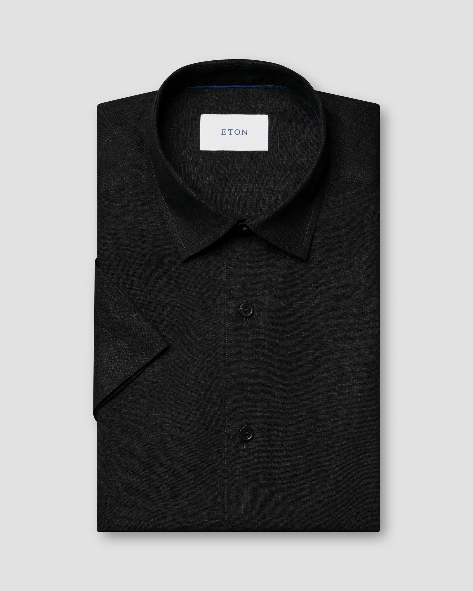 Eton - black solid linen shirt spread