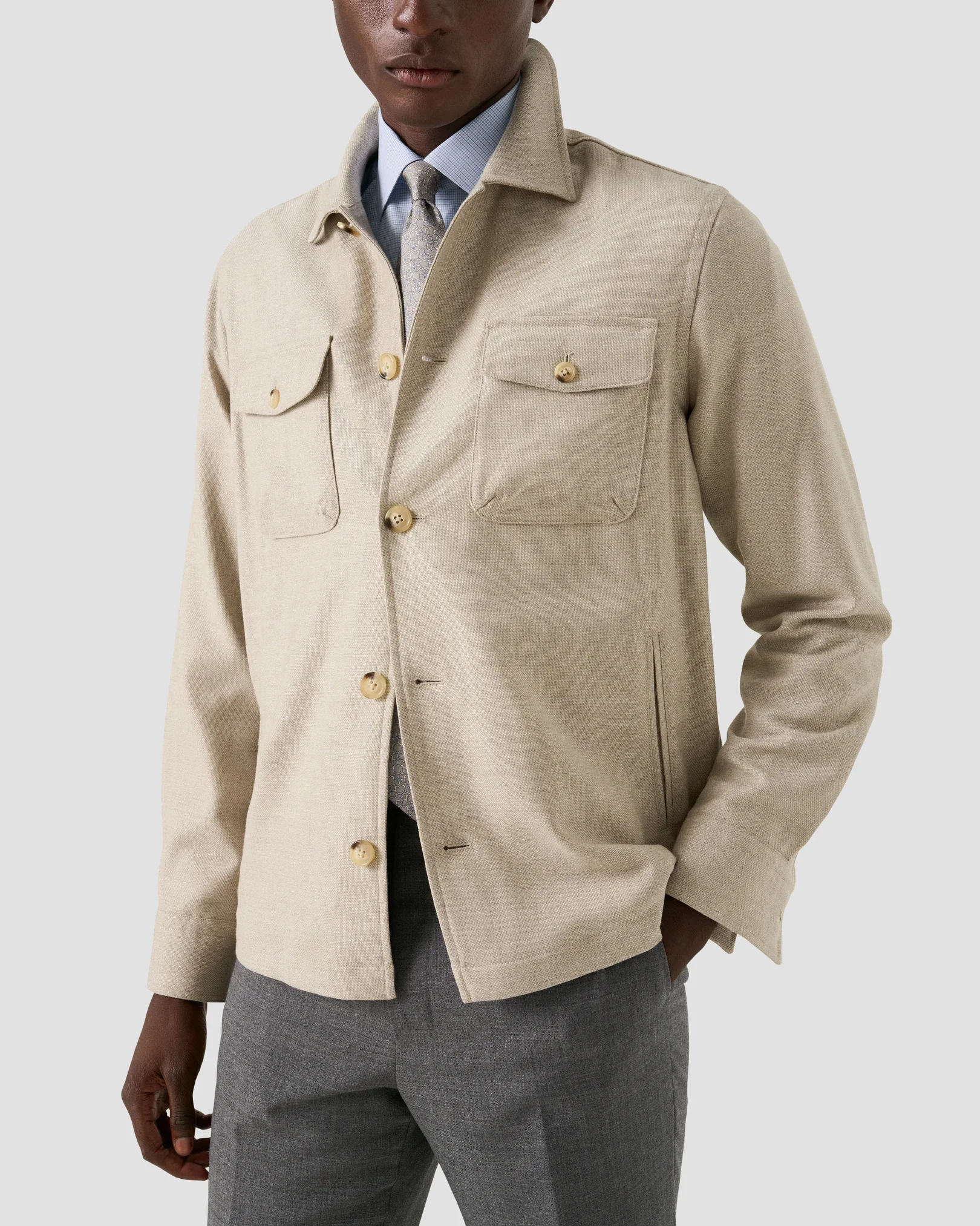 Eton - light blue check twill shirt cut away 258