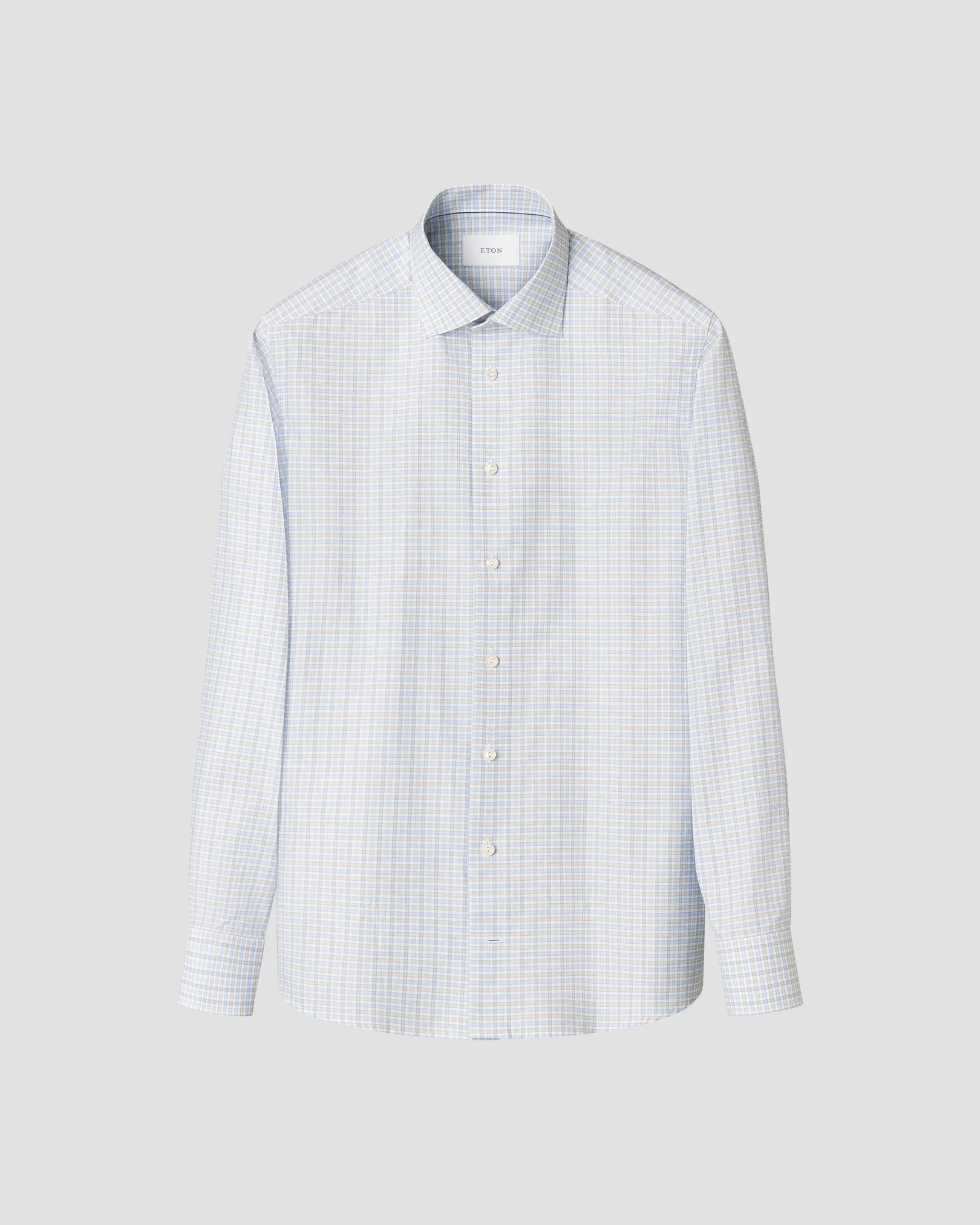 Eton - light green checked fine twill shirt