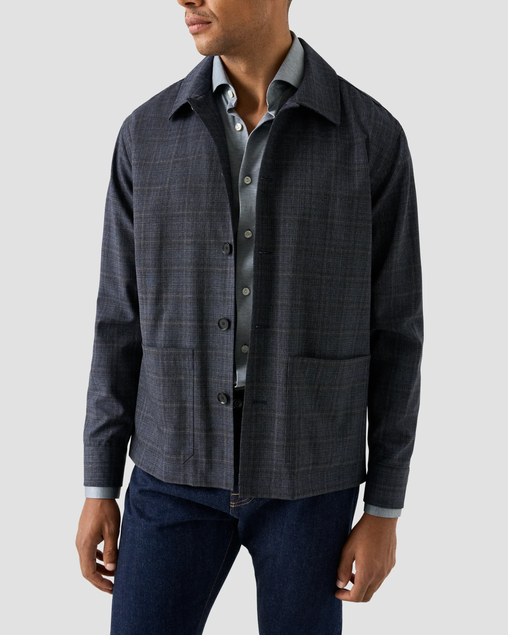 Eton - dark blue filo di scotia knitted jaquard shirt