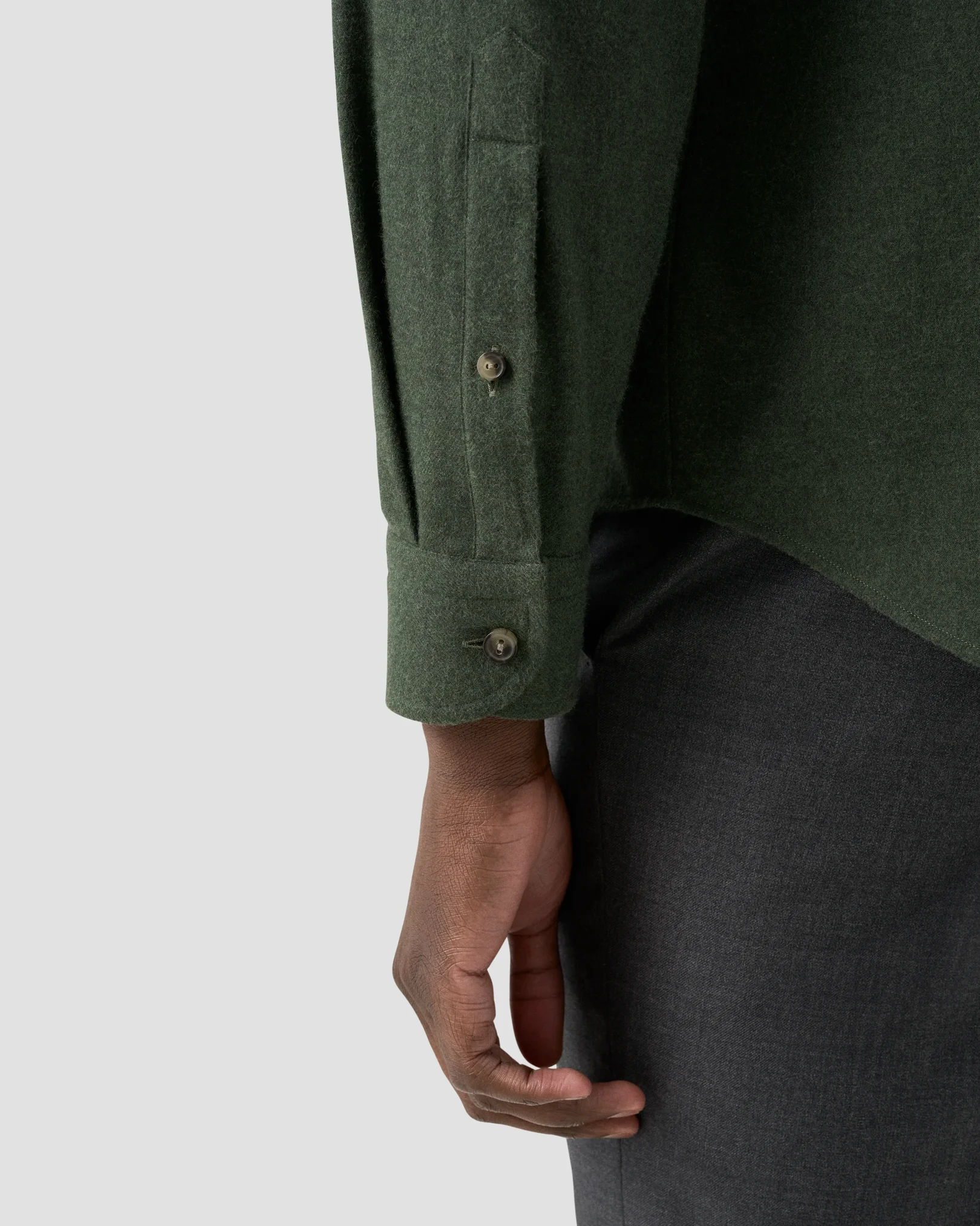 Eton - solid flannel shirt dark green solid flannel shirt