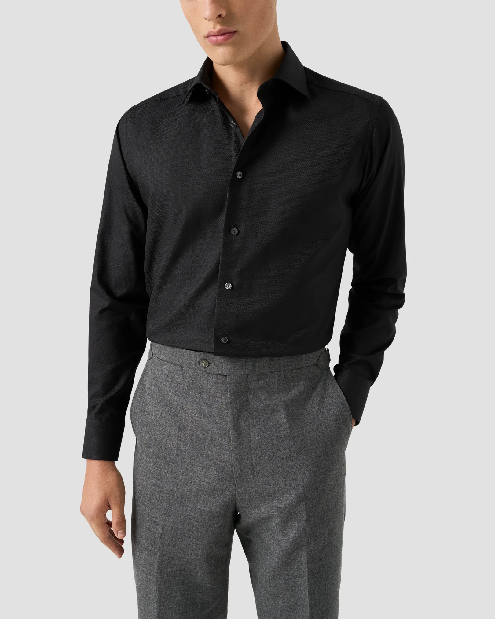 Eton - black semi solid dobby shirt