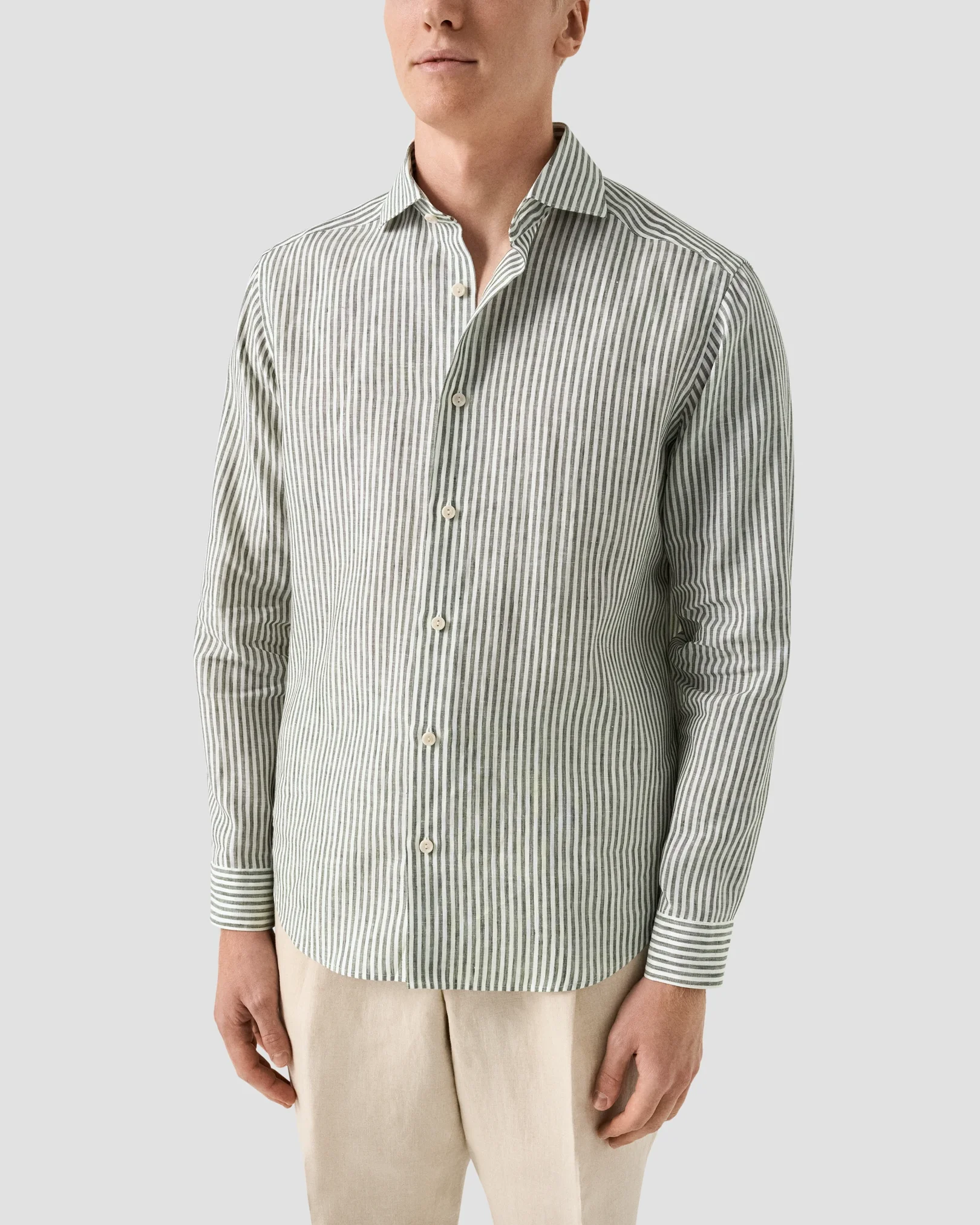 Eton - dark green striped linen shirt