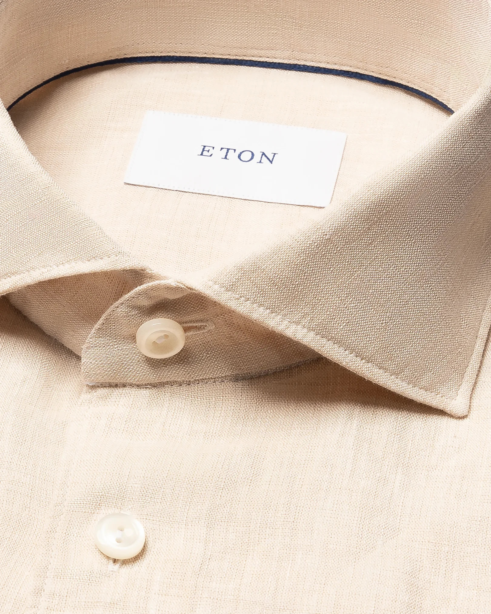 Eton - beige solid plain weave linen shirt