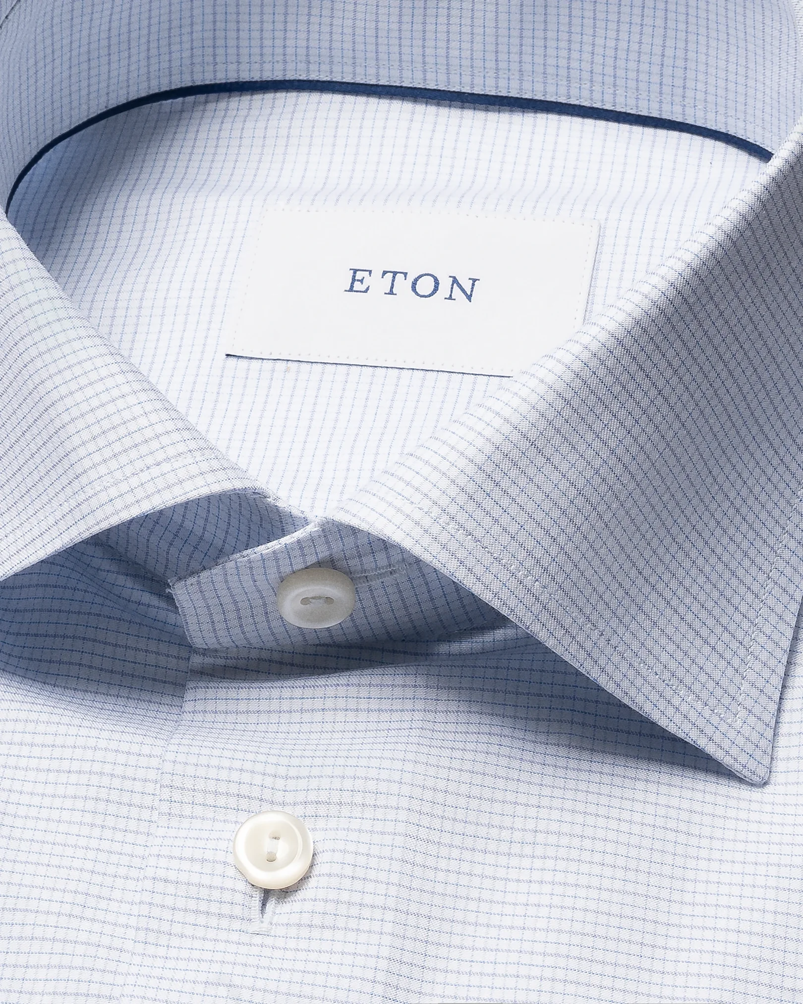 Eton - light blue check twill shirt cut away 266