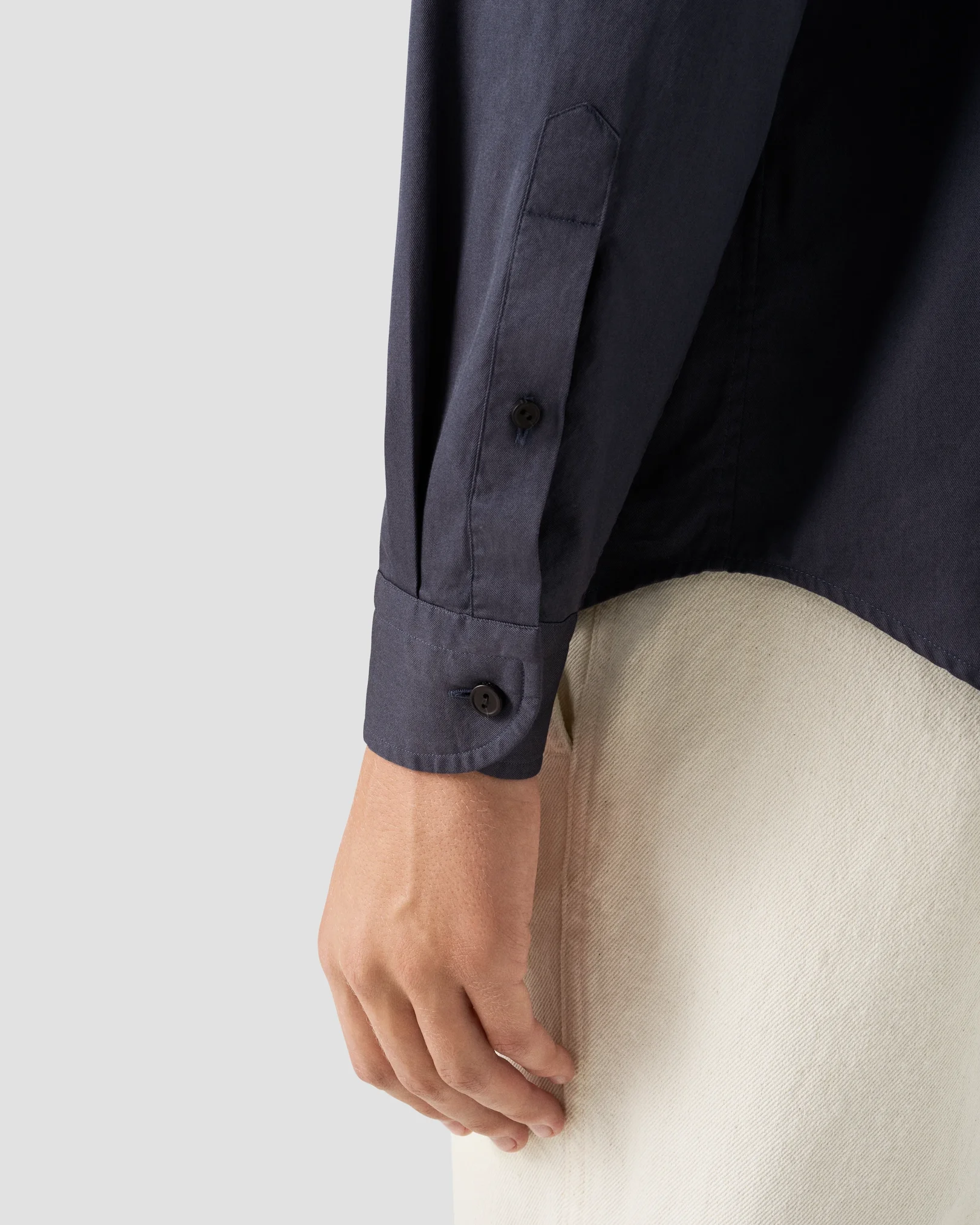 Eton - garment washed twill shirt navy blue garment washed twill shirt