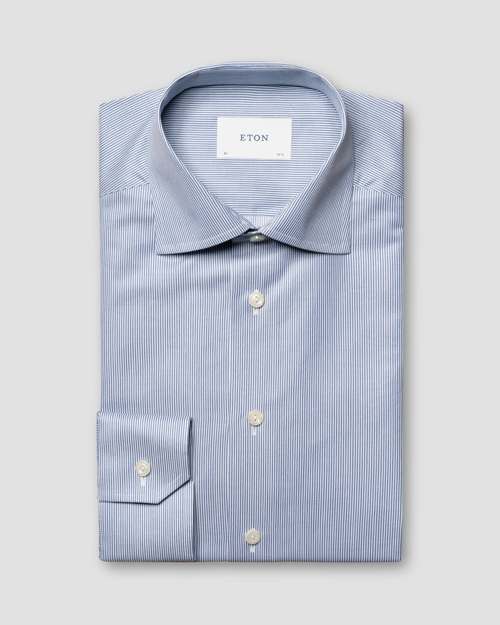 Eton - Mid blue Fine Striped Signature Twill Shirt