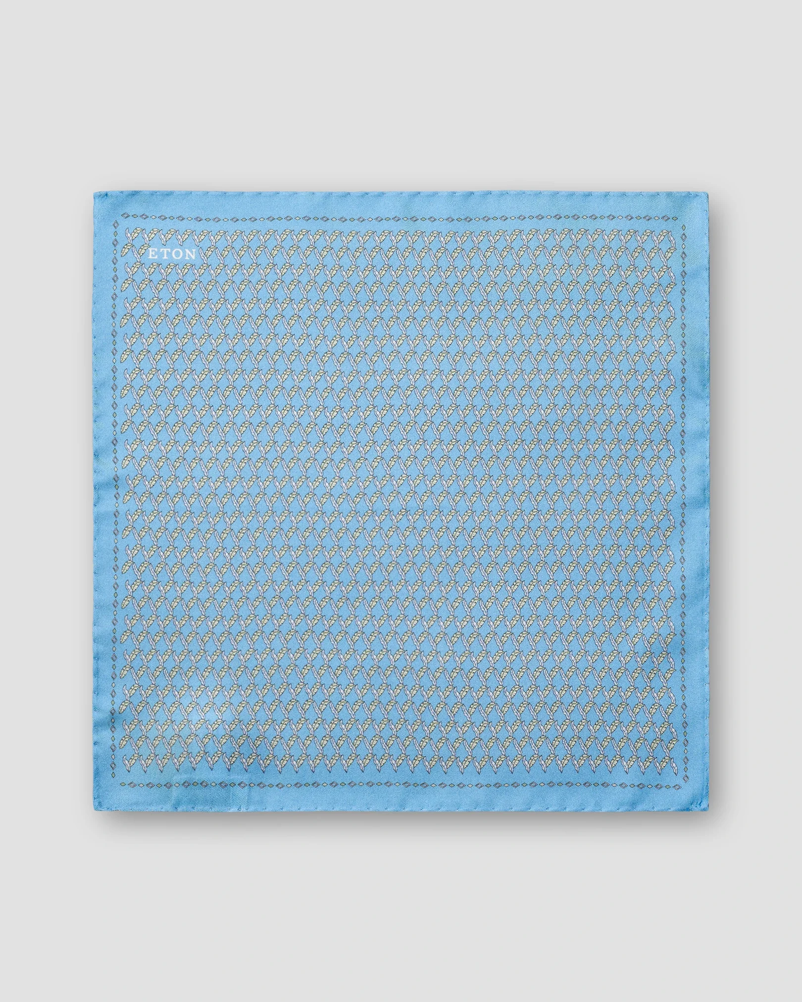 Eton - mid blue leaf silk twill pocket square