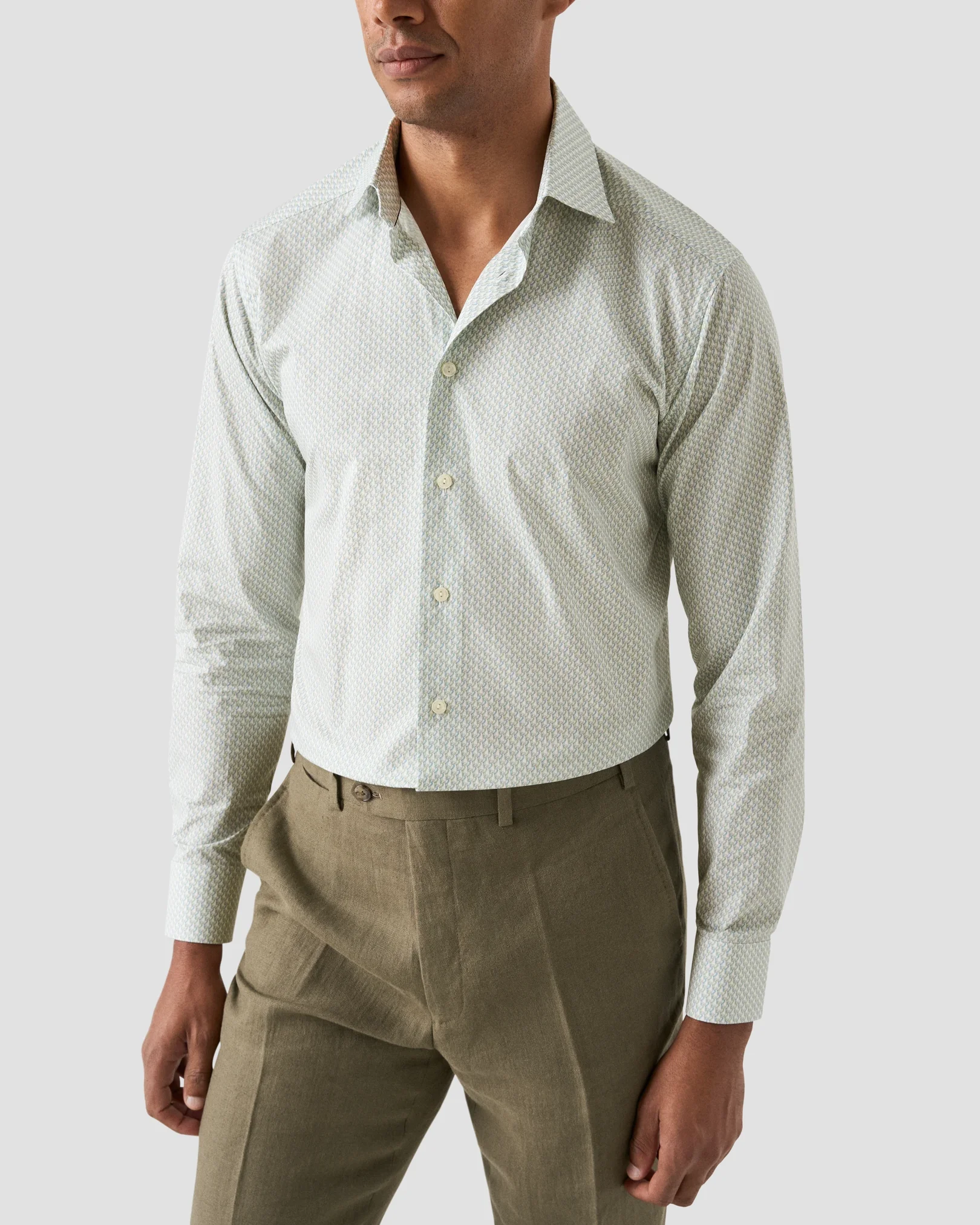 Eton - light green parrot print signature twill shirt