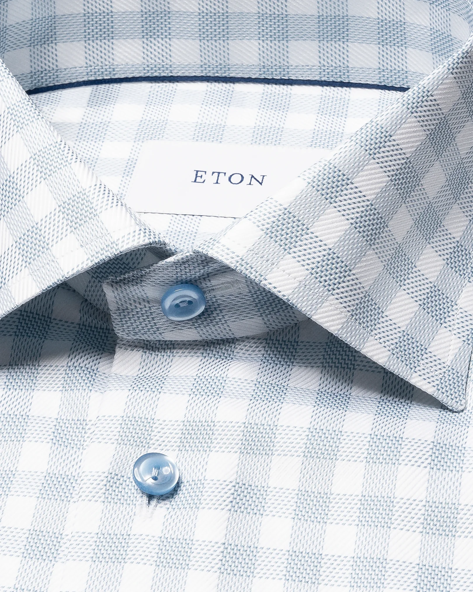Eton - mid blue check signature twill shirt