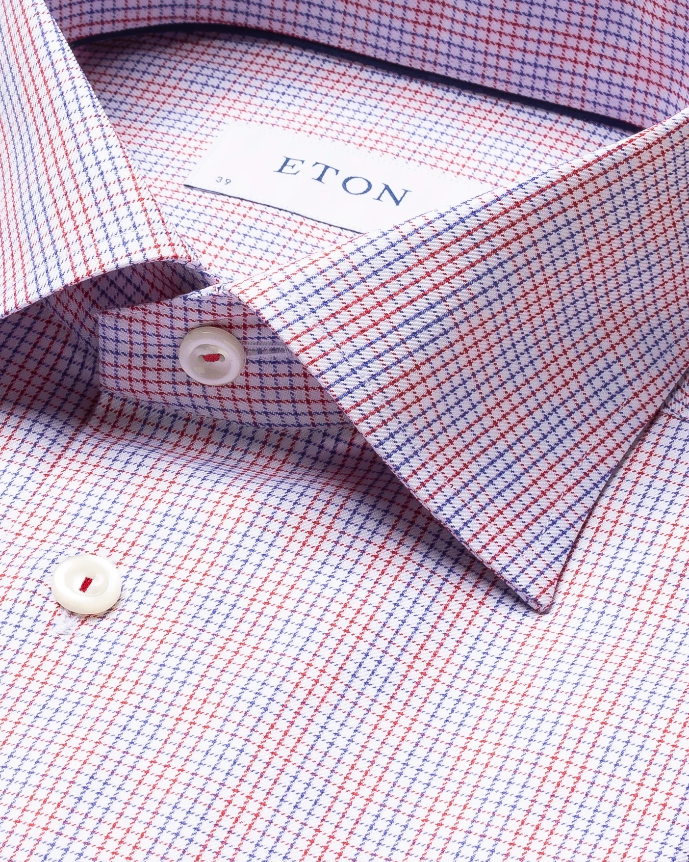 Eton - red and blue double checked twill shirt cut away