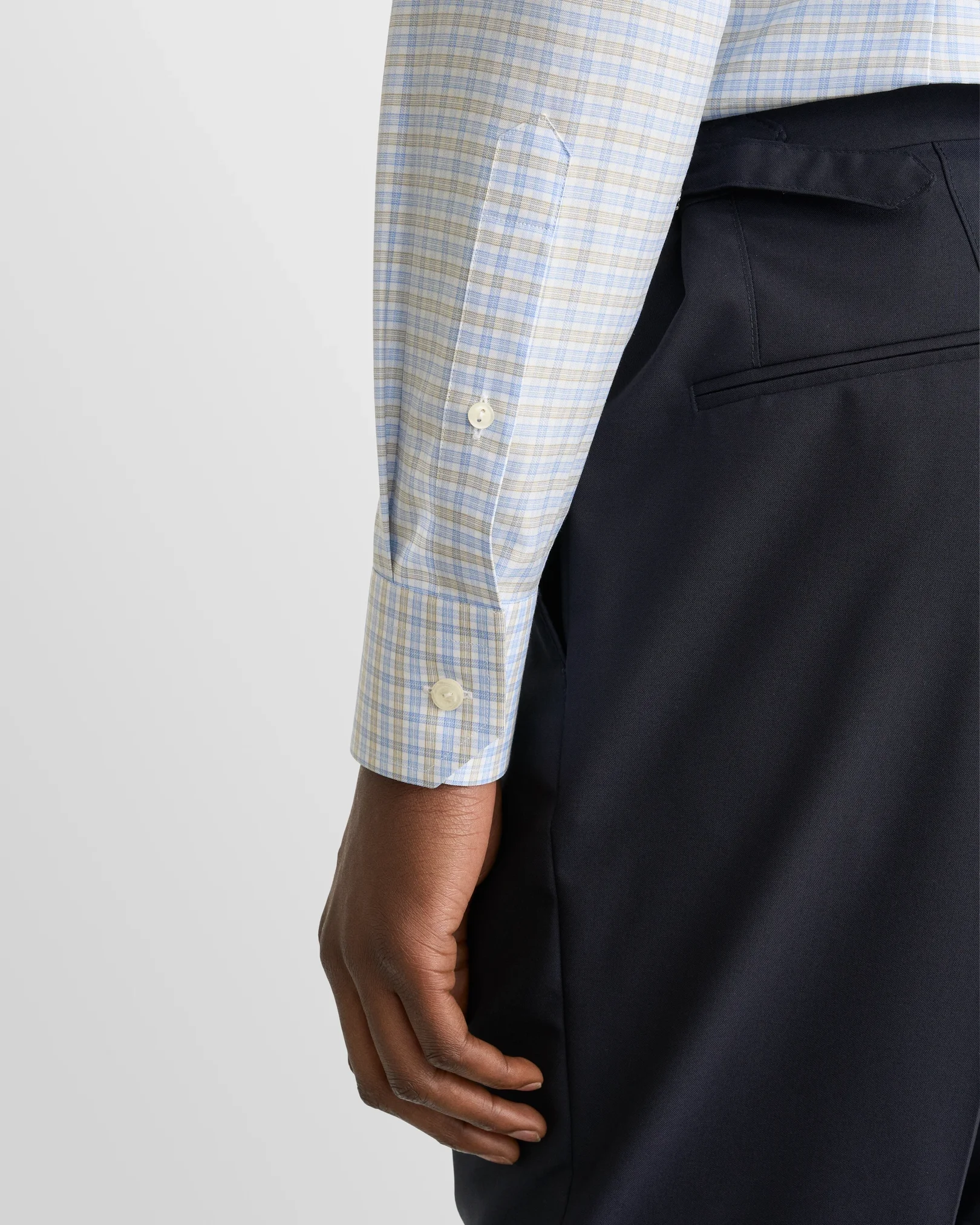 Eton - light green checked fine twill shirt