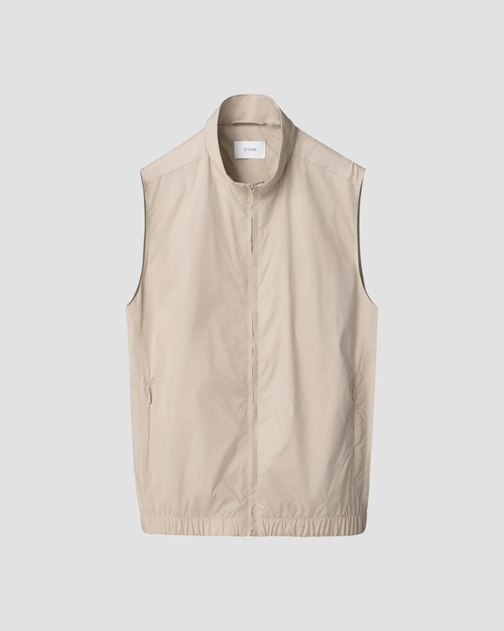 Eton - beige solid wind vest with elastic hem