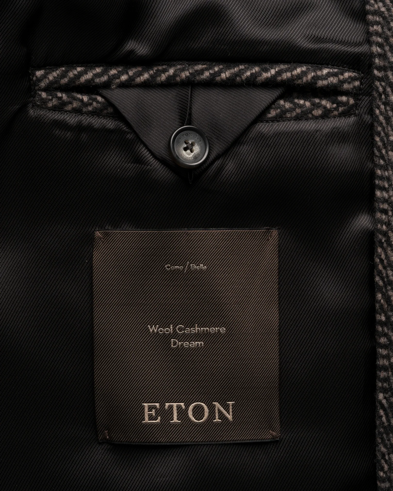 Eton - dark brown wool cashmere herringbone raglan coat
